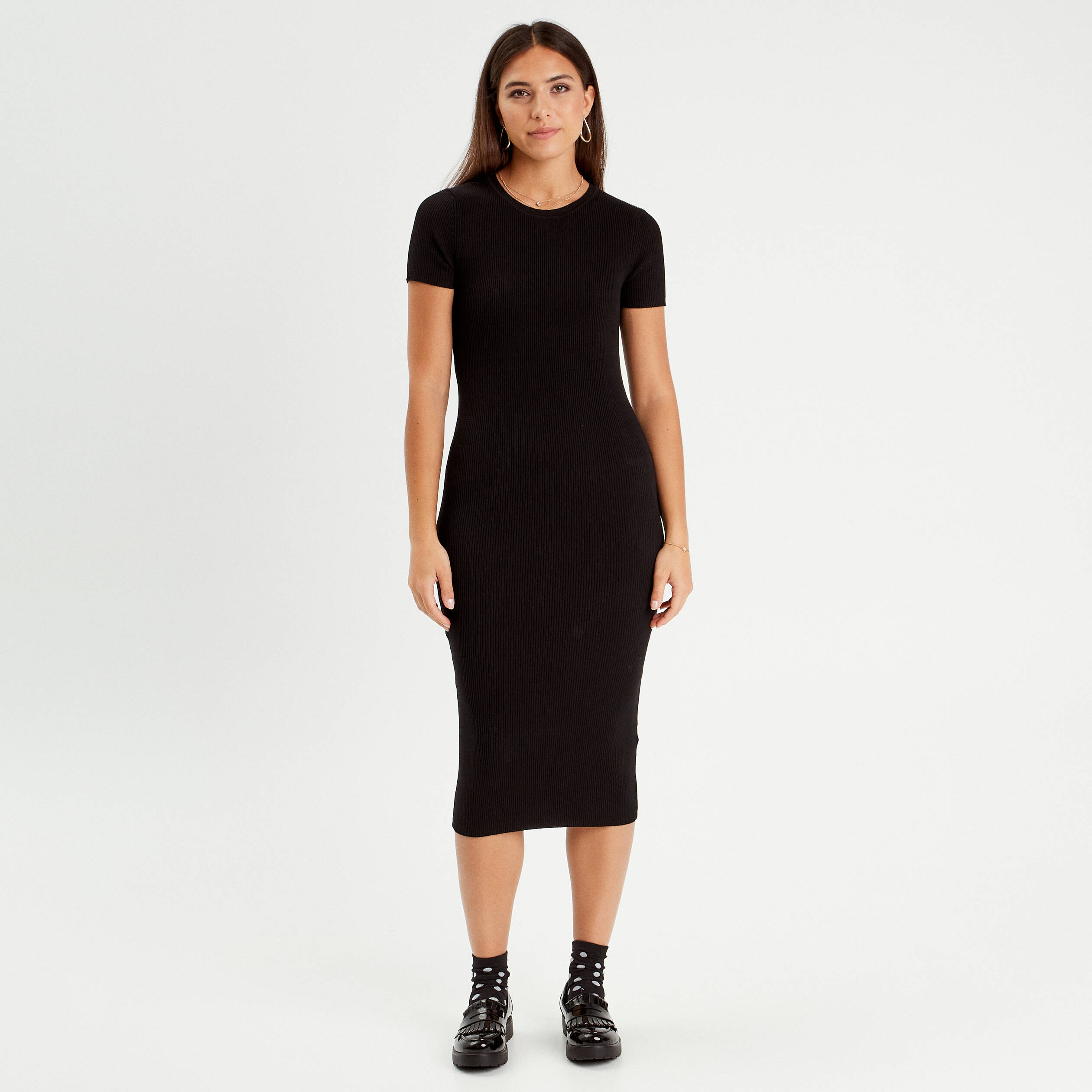 robe longue moulante cotelee noir femme Robe longue moulante côtelée noir femme