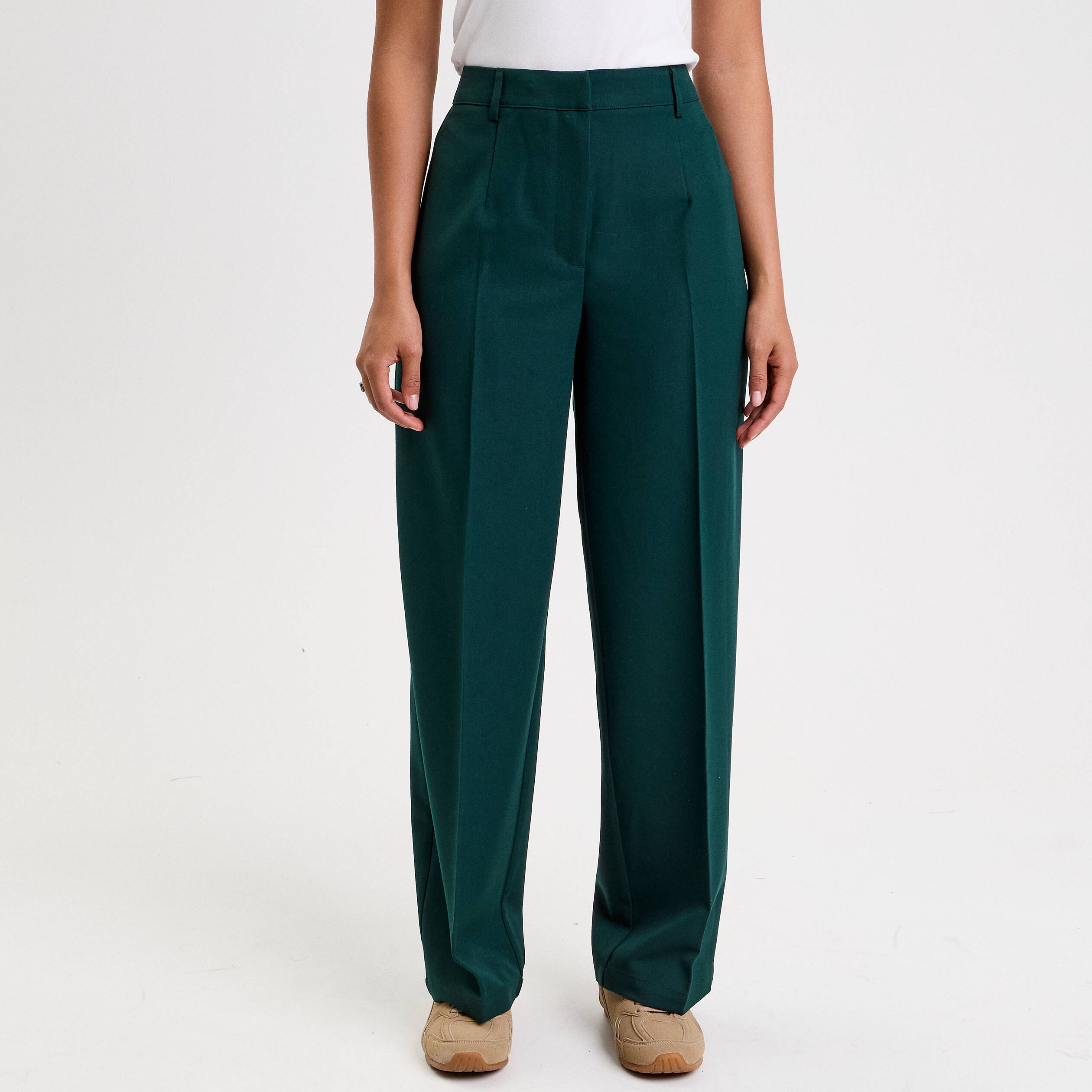 Pantalon bootcut taille haute vert fonc&eacute; femme