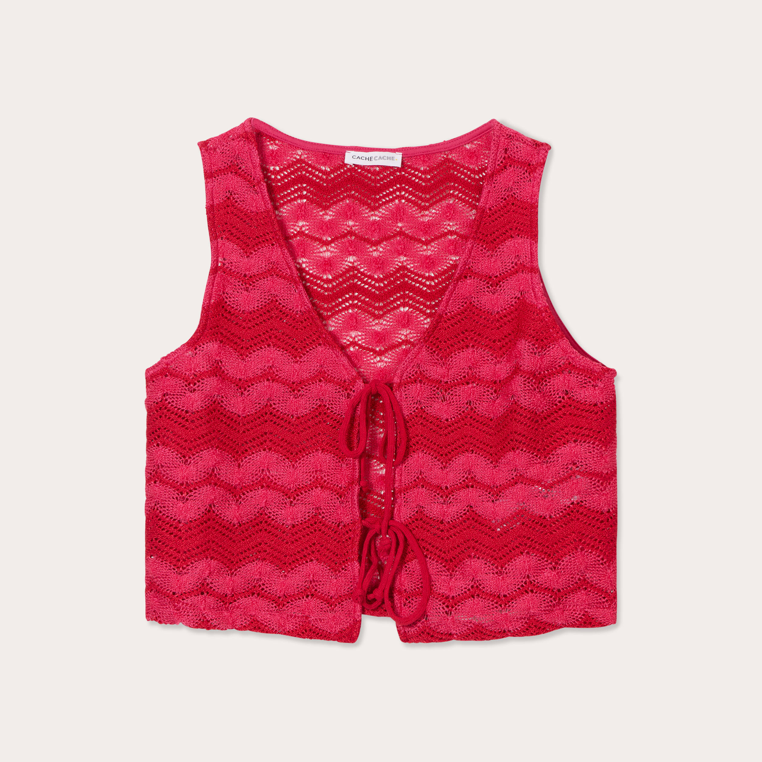 gilet cropped crochet rose fushia femme Gilet cropped crochet rose fushia femme