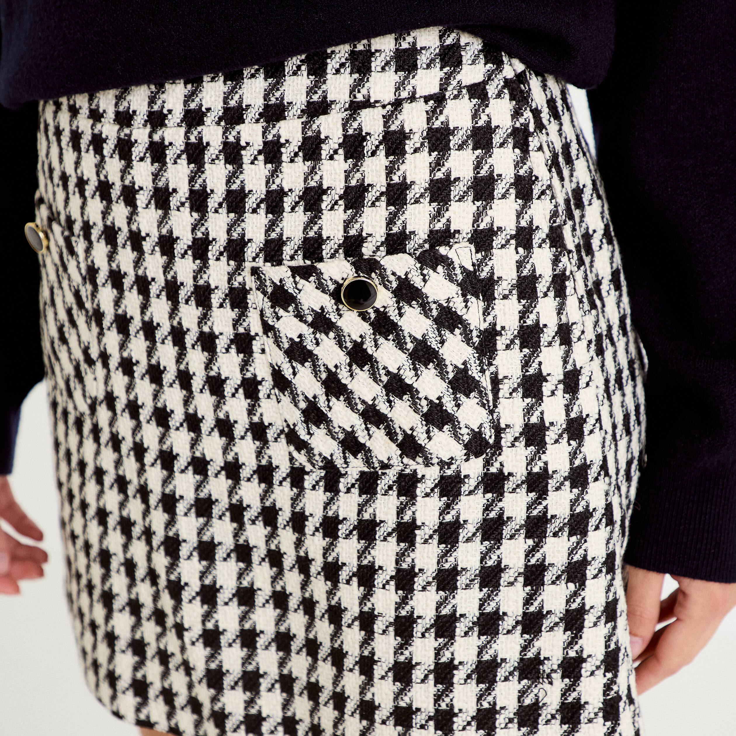 Jupe-short trap&egrave;ze tweed taille haute noir femme