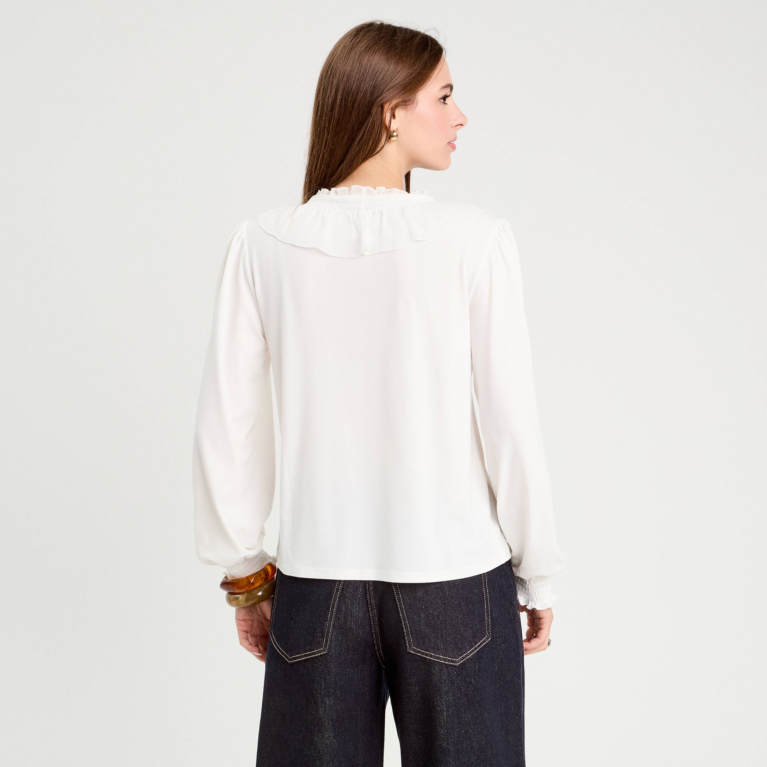 blouse avec volants ecru femme Blouse avec volants ecru femme
