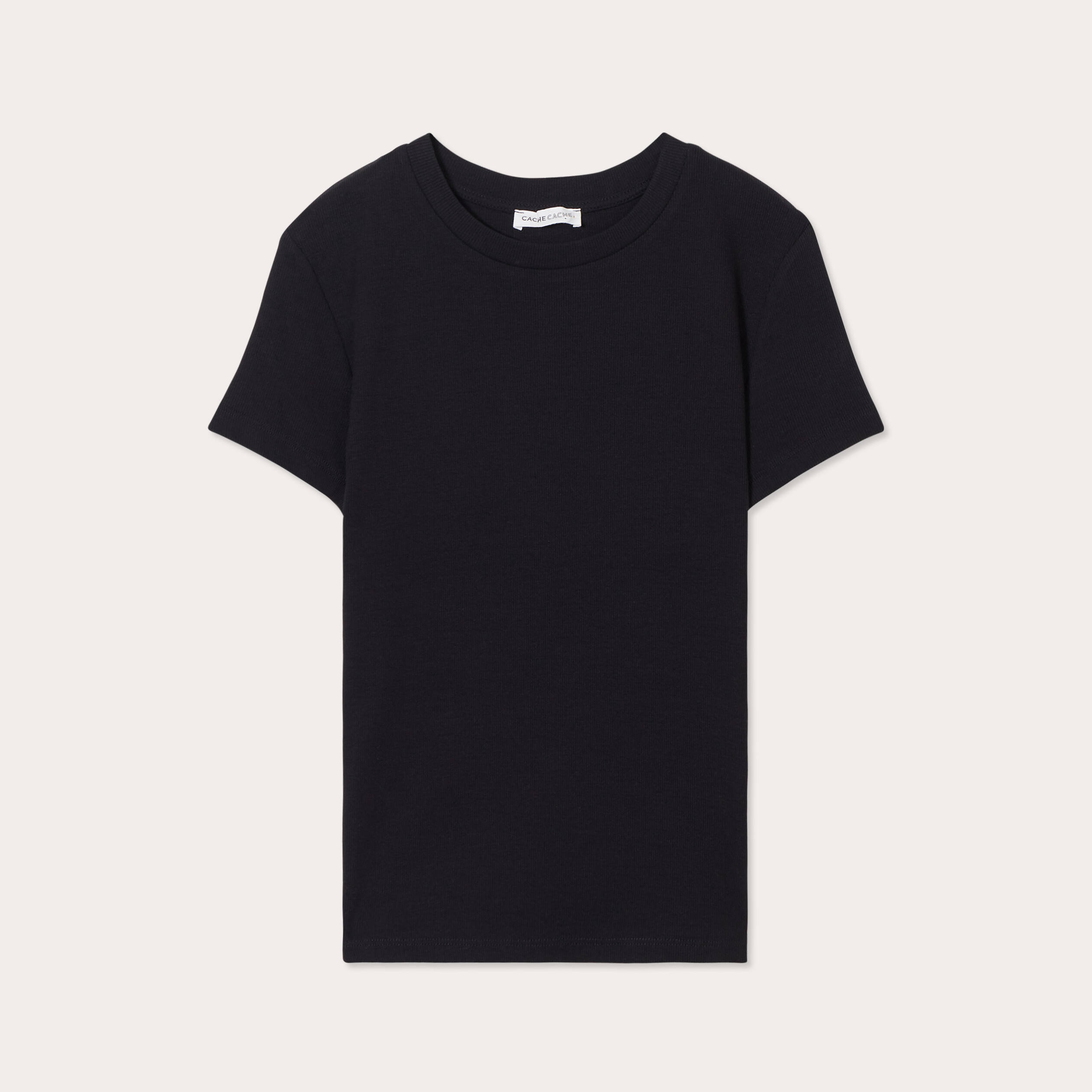t shirt manches courtes cotele noir femme T-shirt manches courtes côtelé noir femme