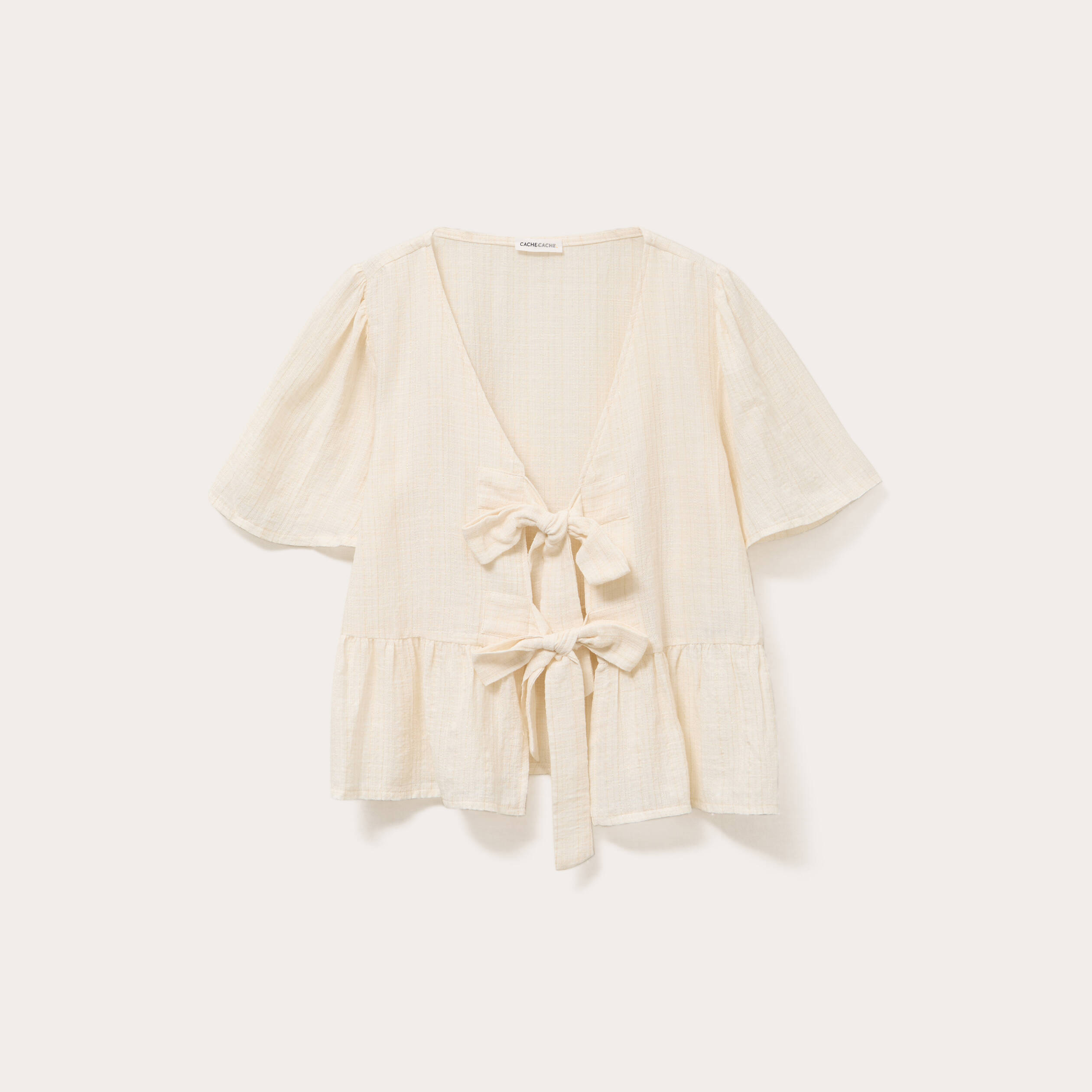 blouse manches courtes noeuds ecru femme Blouse manches courtes noeuds ecru femme