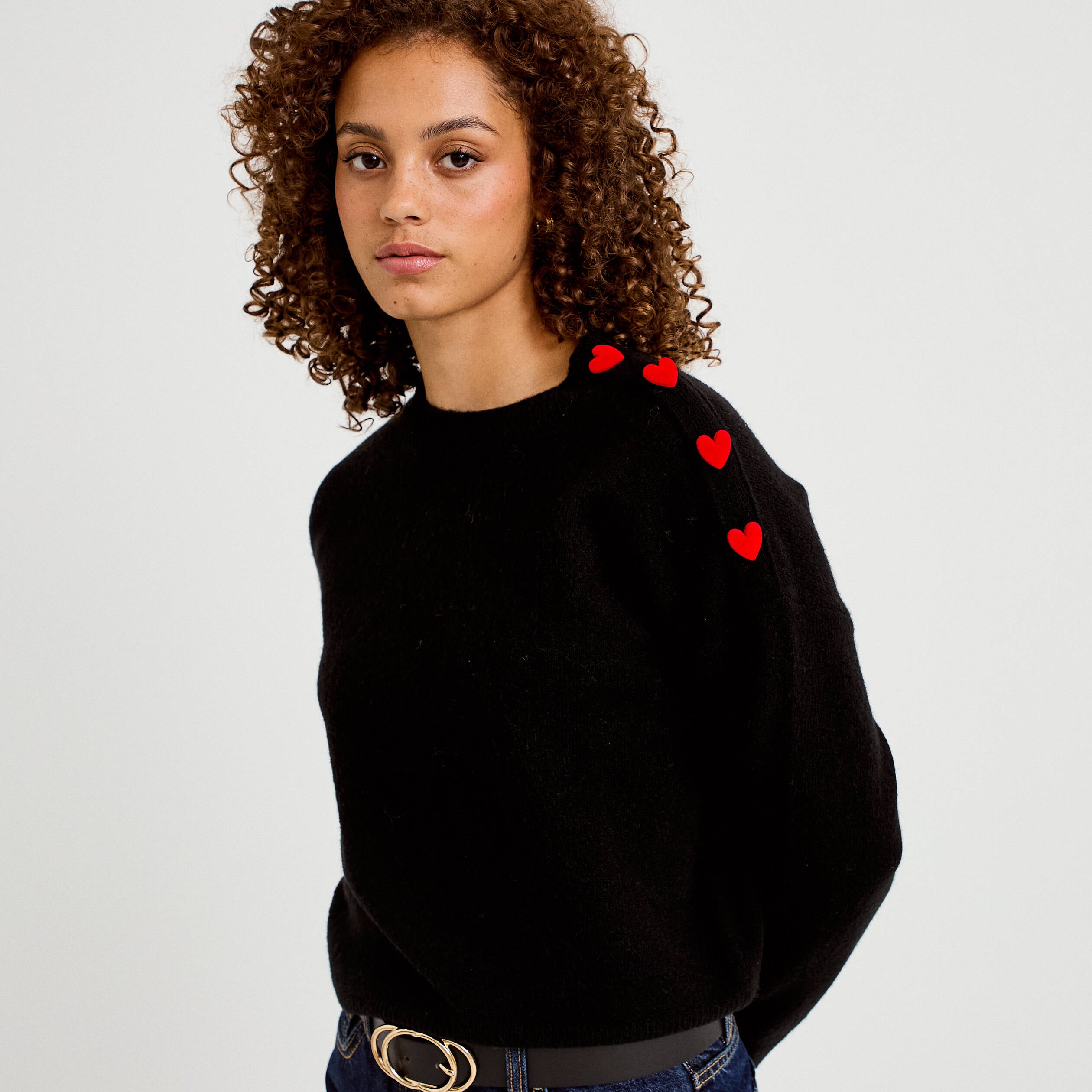 Pull ample col rond manches longues noir femme