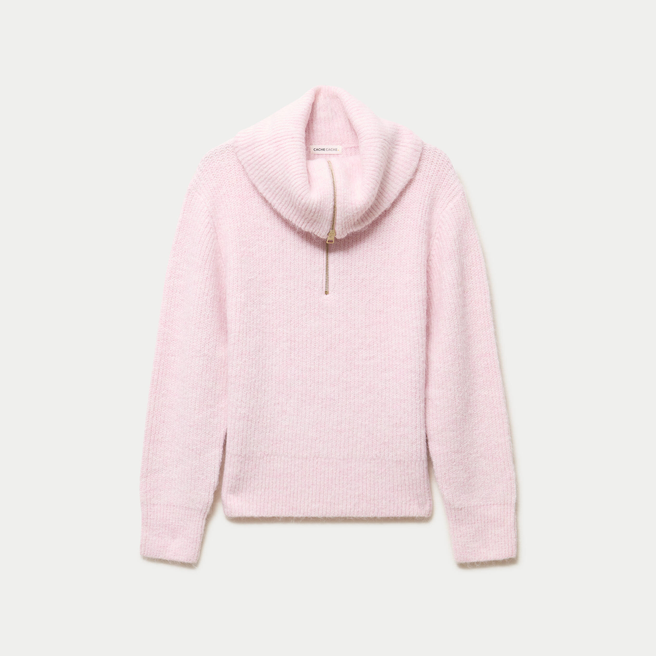 Pull col camionneur manches longues rose clair femme