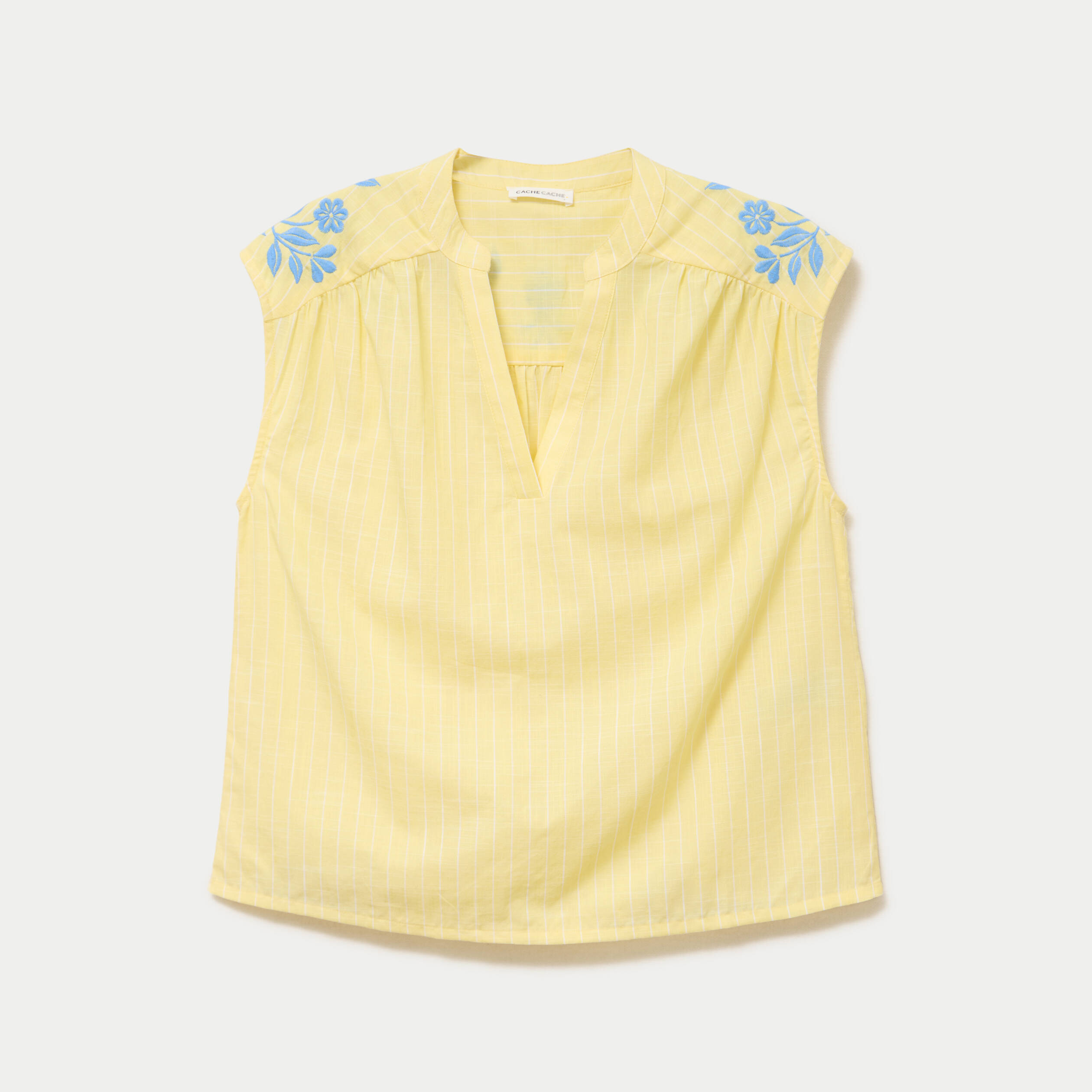 Blouse droite sans manches col v jaune pastel femme