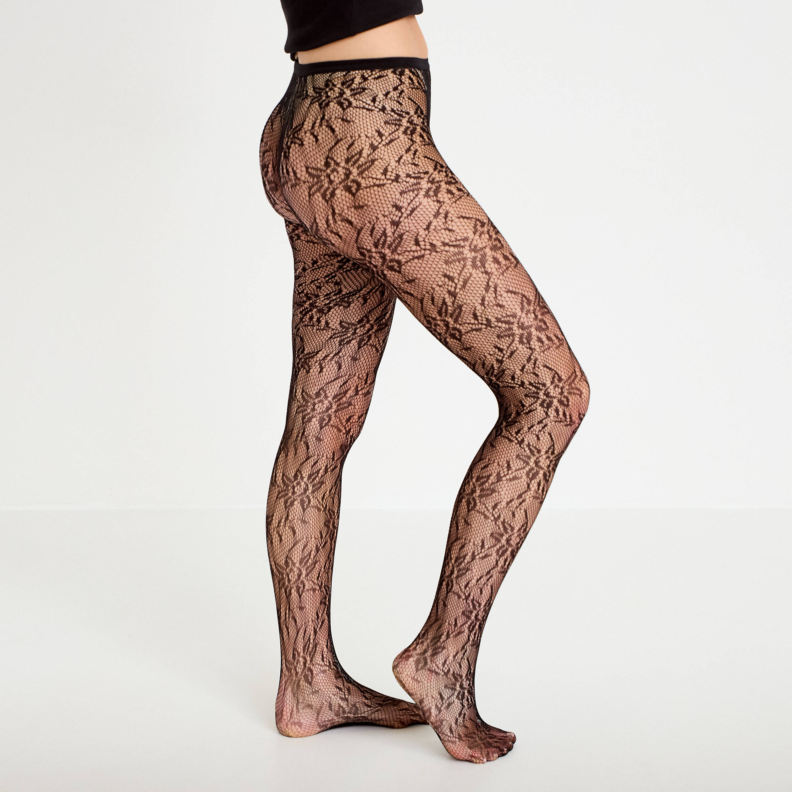 Collants aspect dentelle noir femme