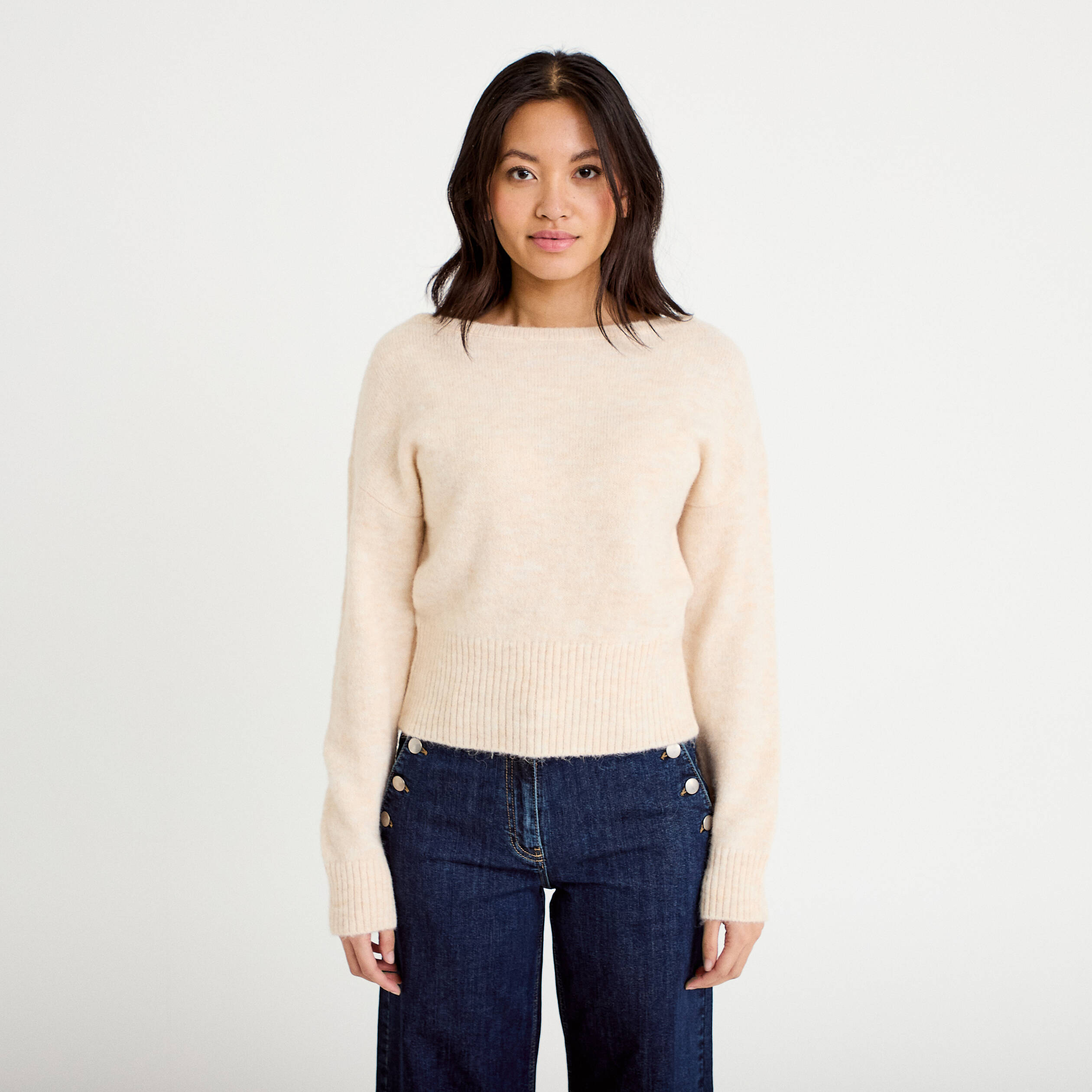 Pull col bateau beige femme