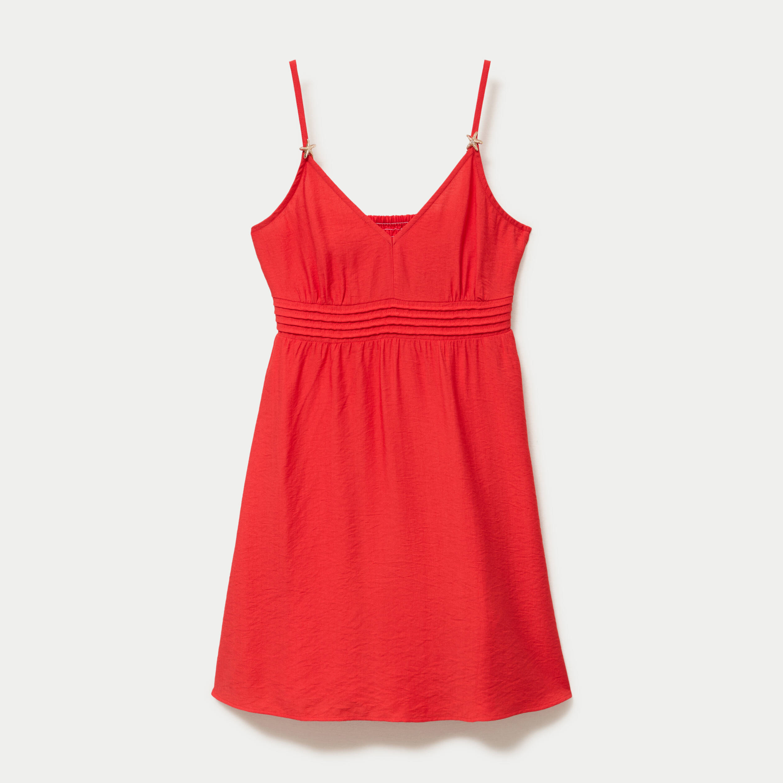 Robe courte d&eacute;collet&eacute; bretelles fines rouge femme