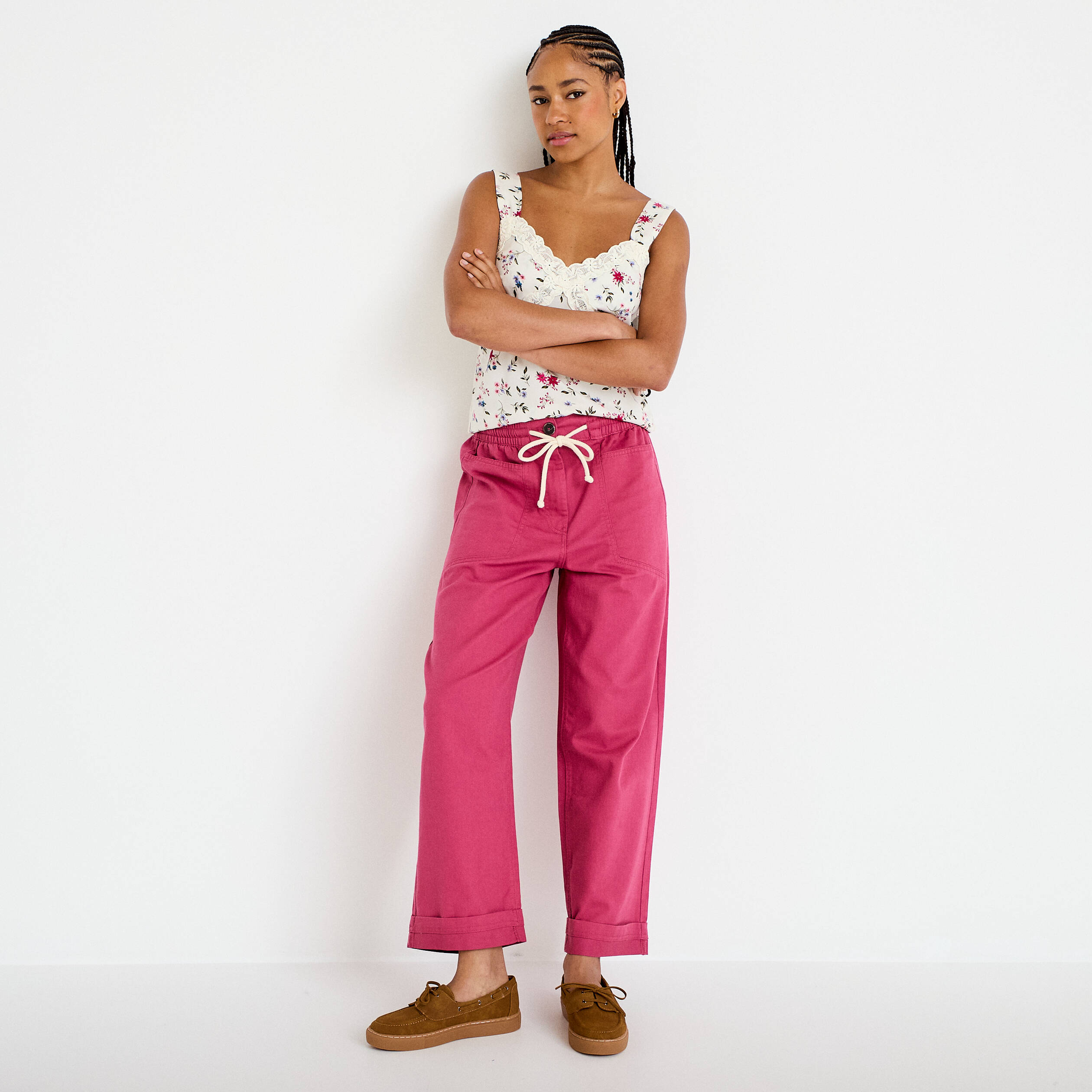 Pantalon droit taille standard prune femme