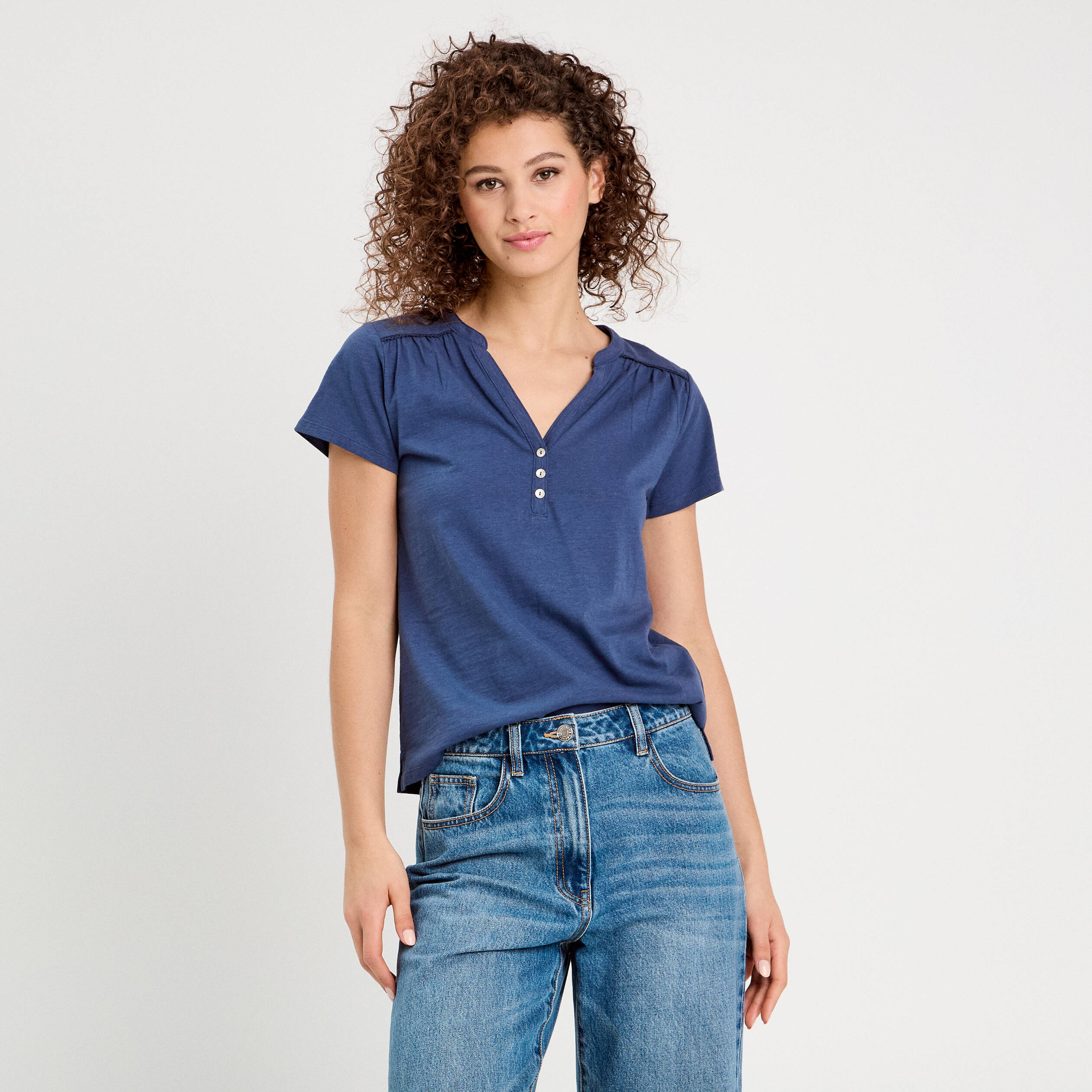 T-shirt manches courtes bleu fonc&eacute; femme