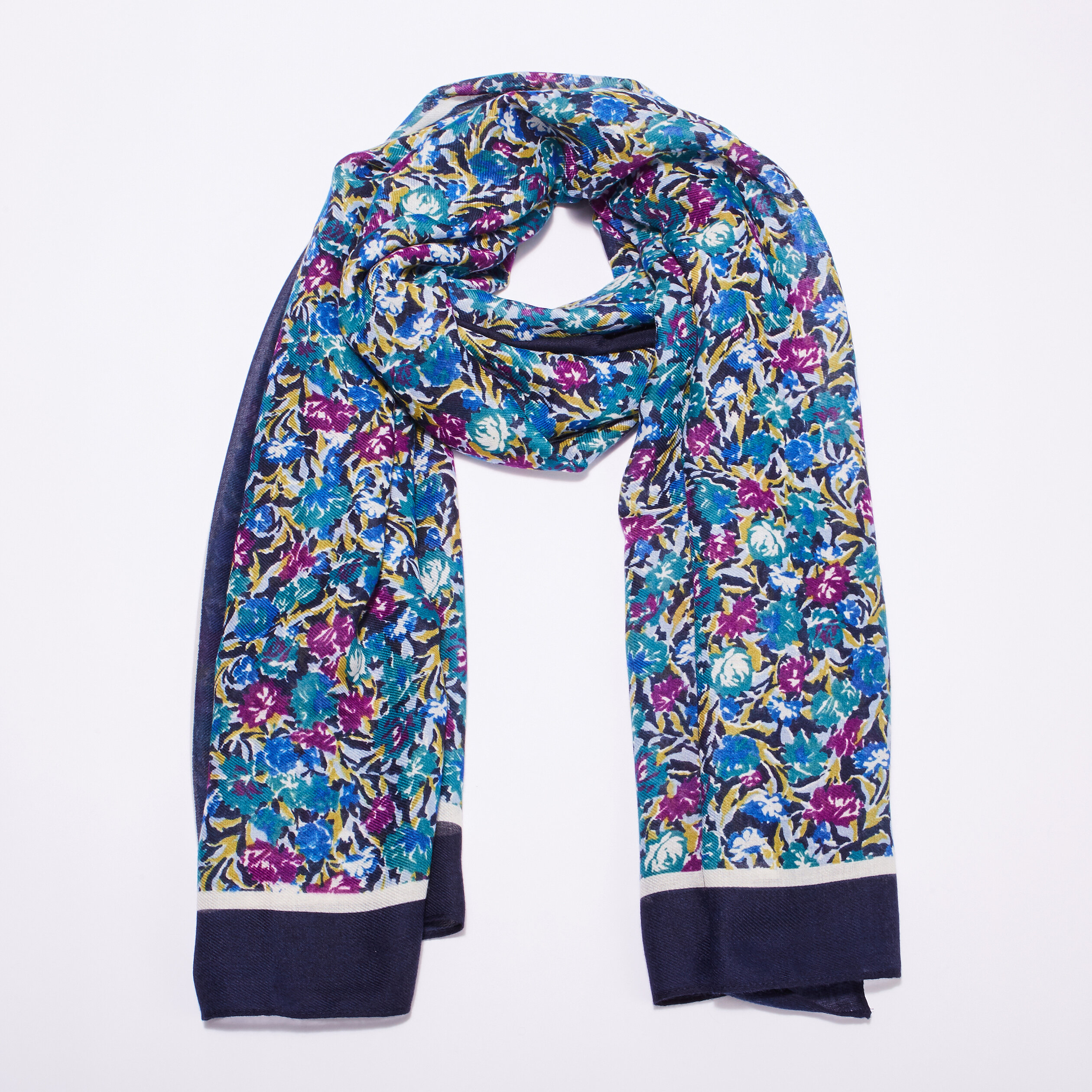 Grand Bandana Cachemire Imprimé Bleu Marine Foncé | Cachemire