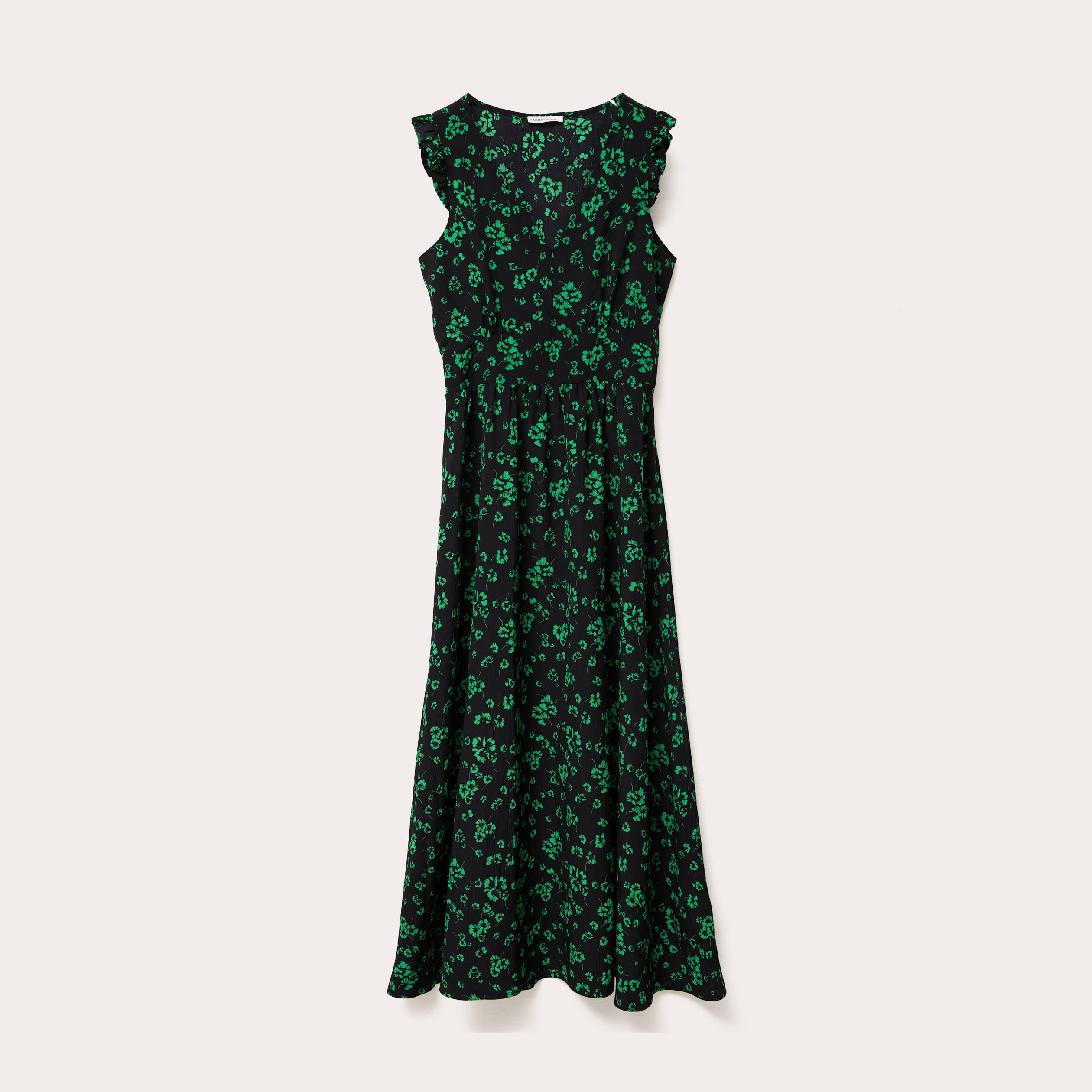 robe longue evasee col v sans manches vert fluo femme Robe longue évasée col v sans manches vert fluo femme