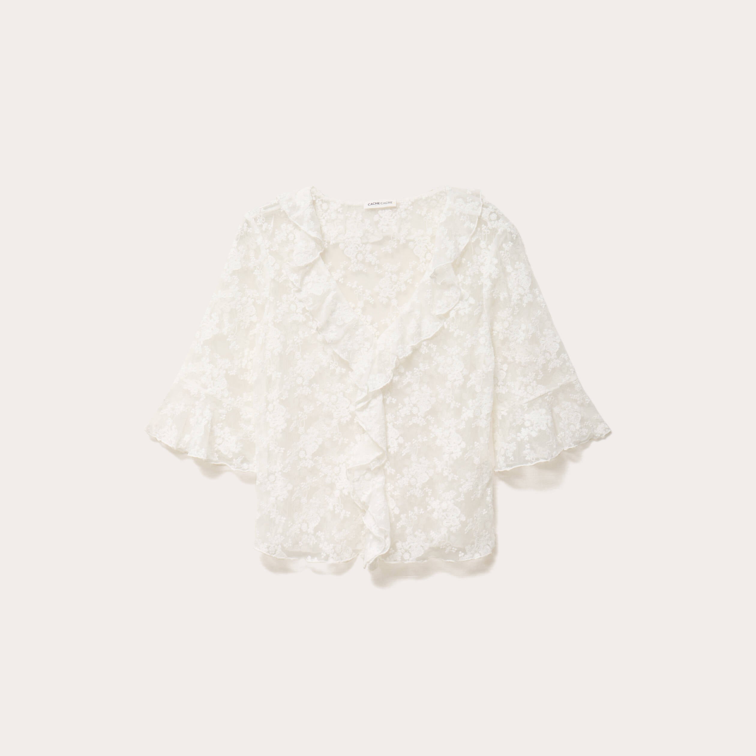 Blouse dentelle &agrave; volants ecru femme