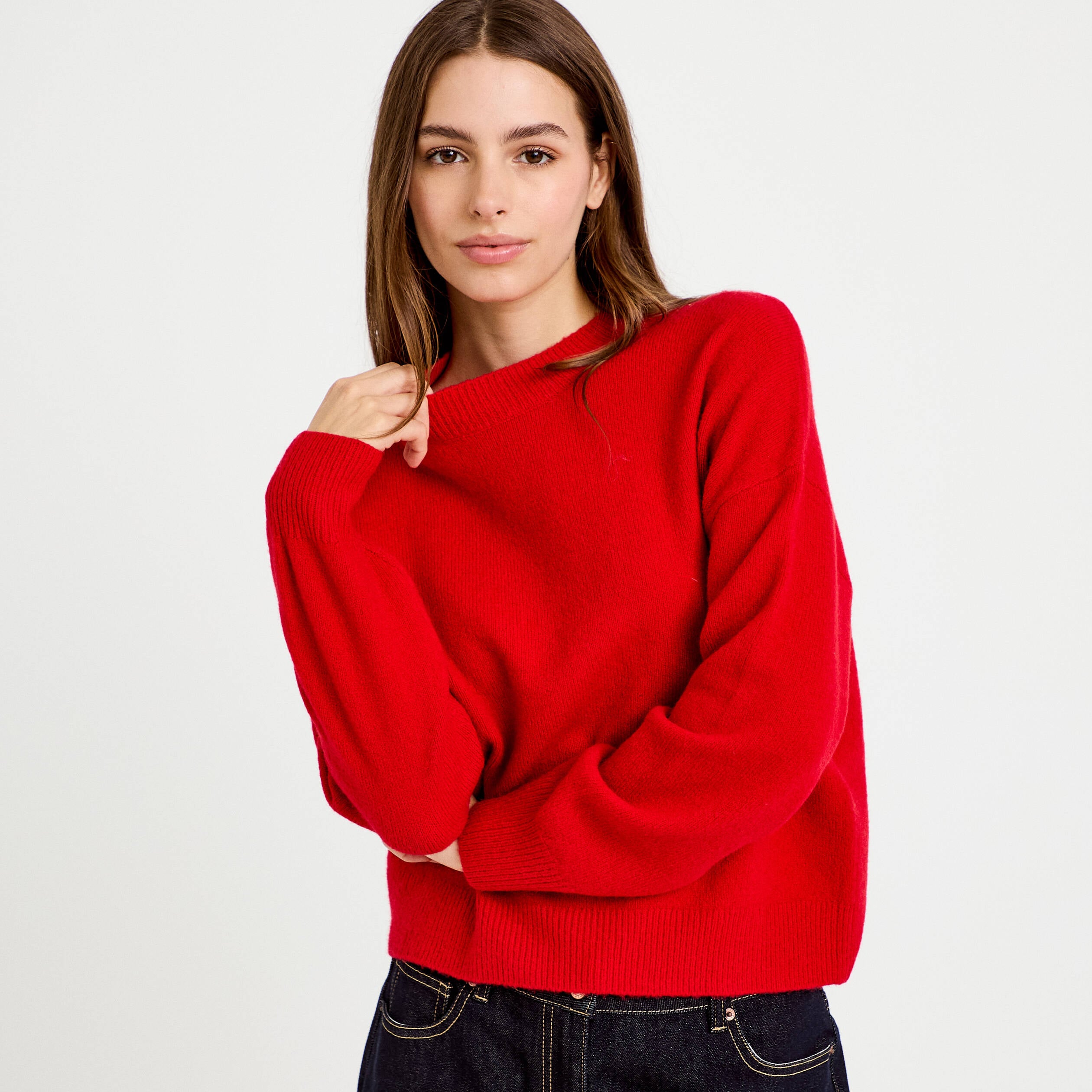 Pull col rond rouge femme