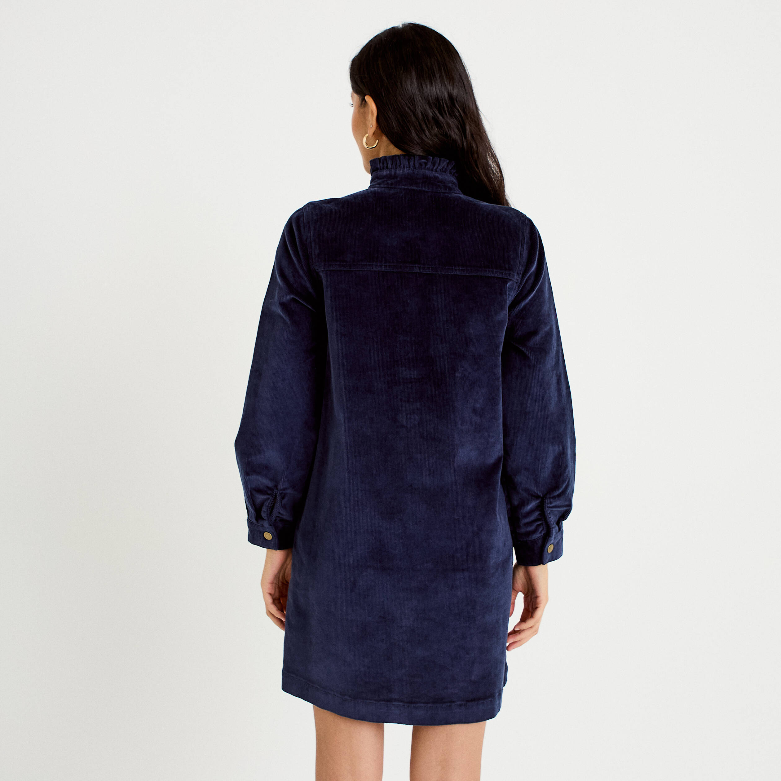 Robe &eacute;vas&eacute;e velours col montant bleu marine femme