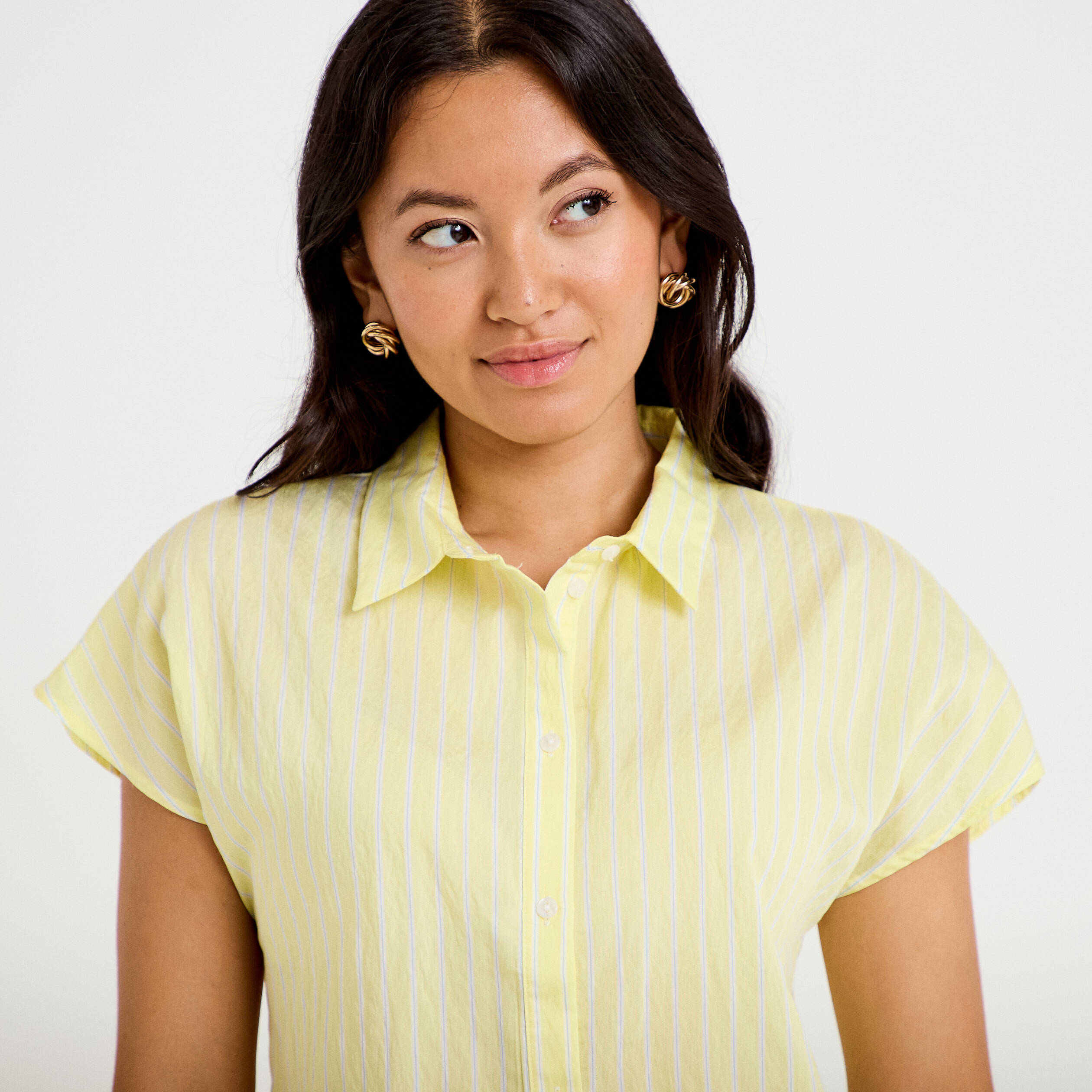 Chemise ample pliss&eacute;e manches courtes jaune femme