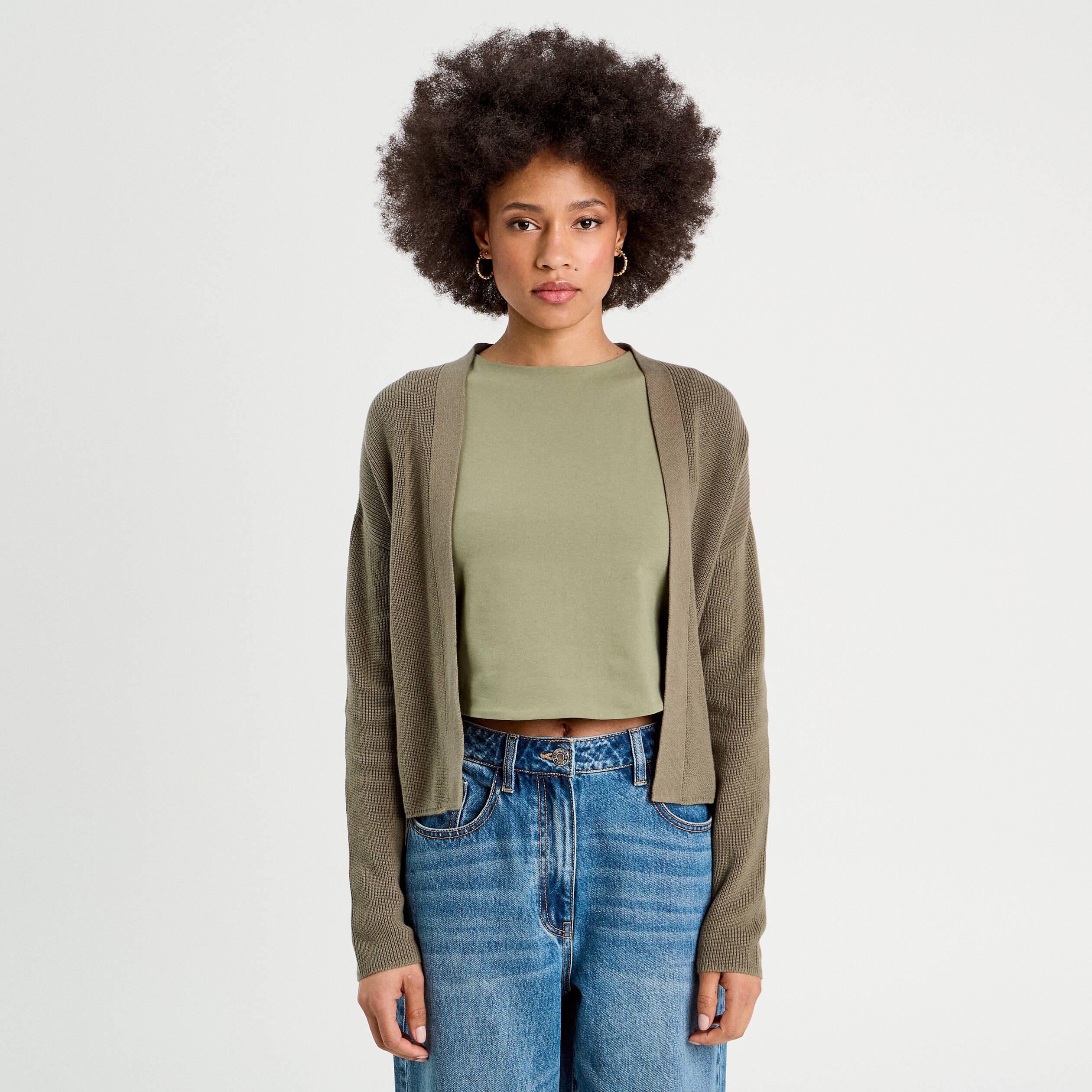 Gilet manches longues vert kaki femme Vibs