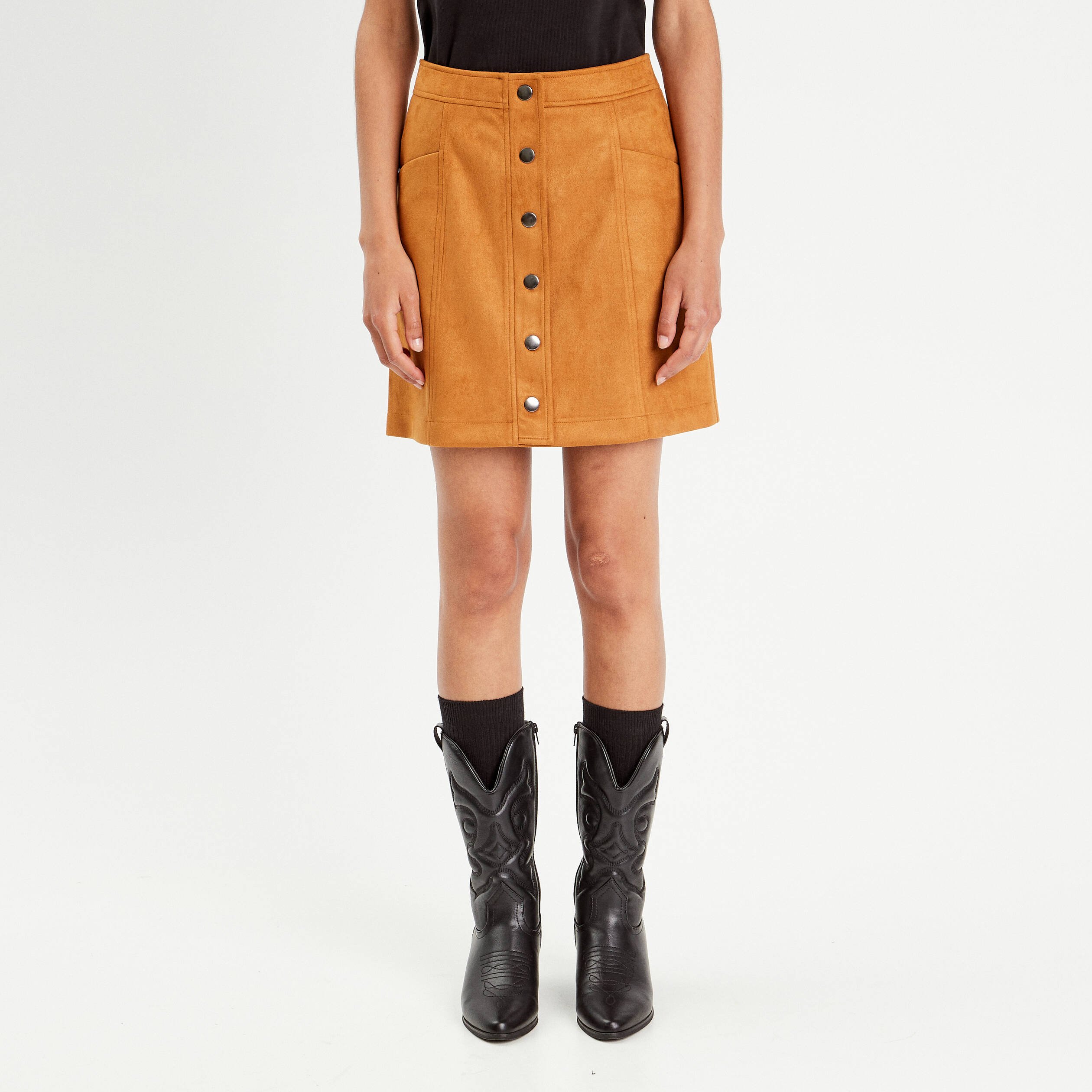 Jupe trapèze suédine camel femme
