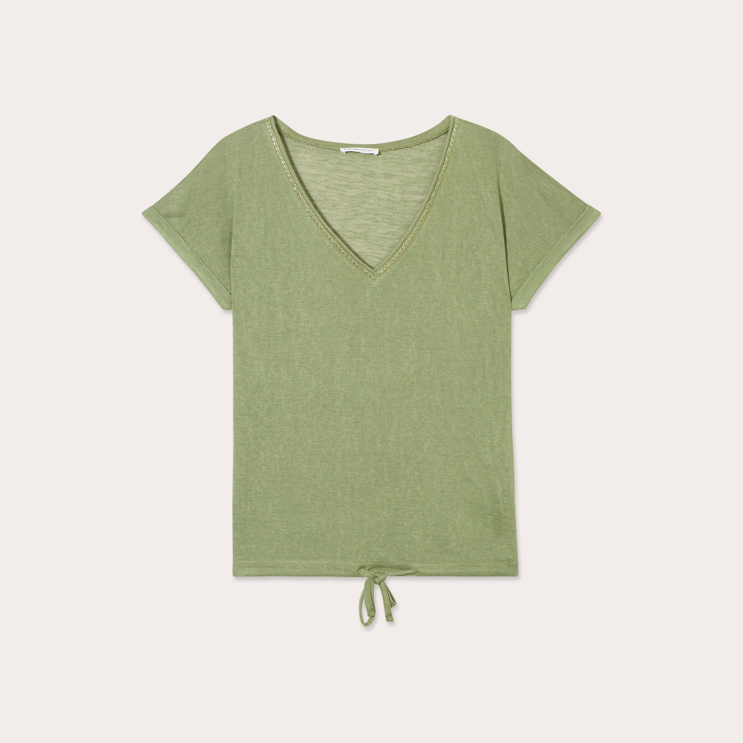 t shirt detail noeud vert kaki femme T-shirt détail noeud vert kaki femme