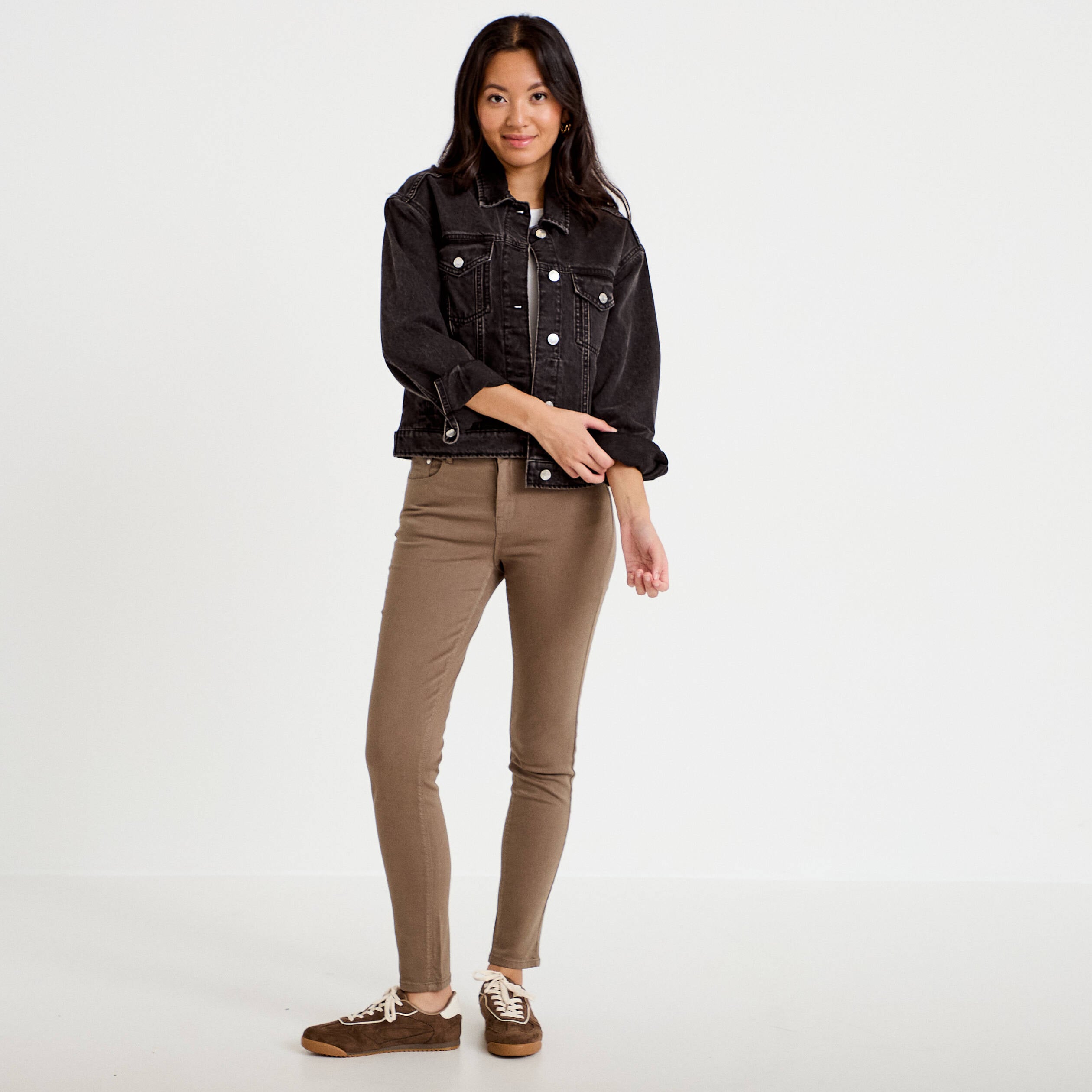 Jeans slim 5 poches taupe femme