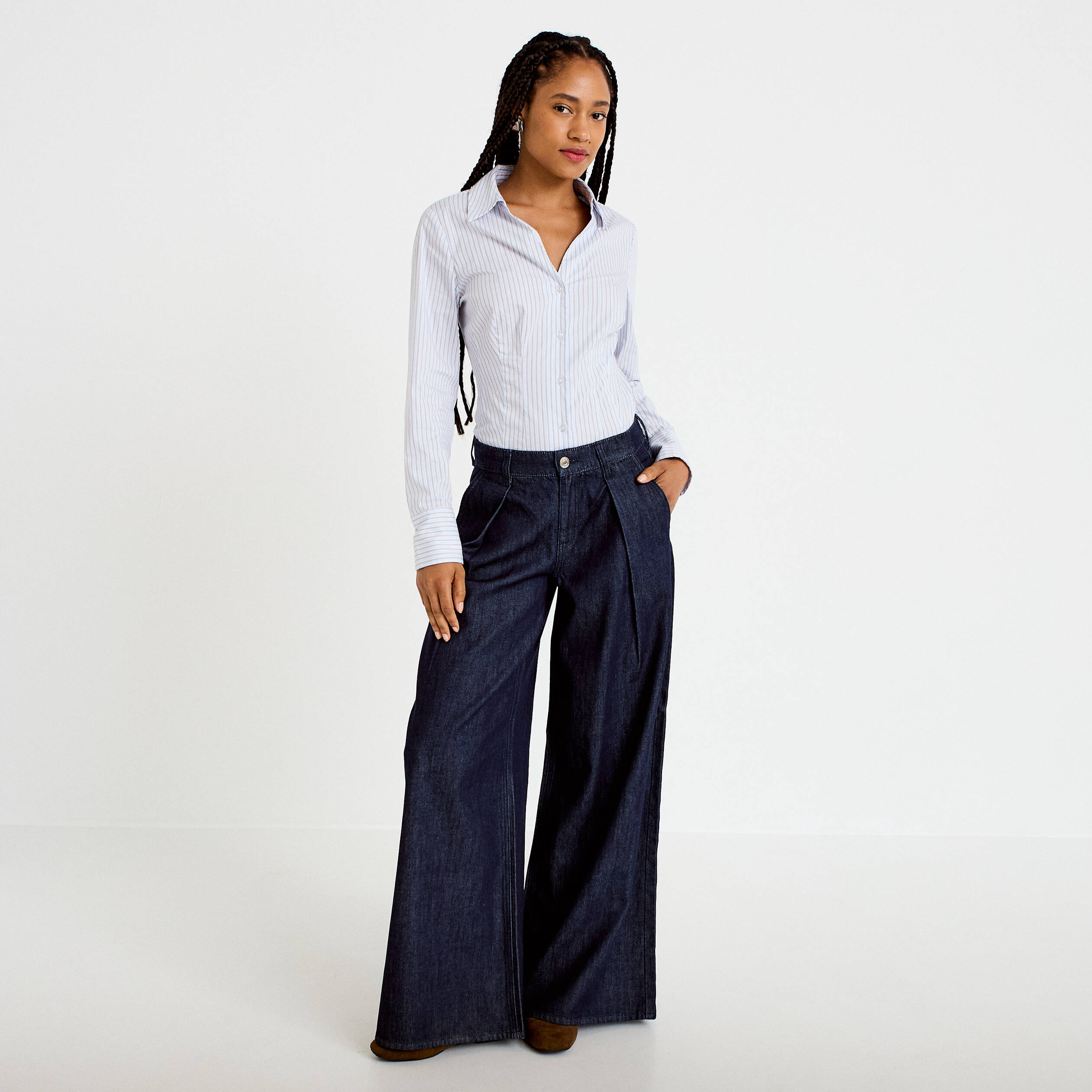Jean wide leg taille haute denim brut femme