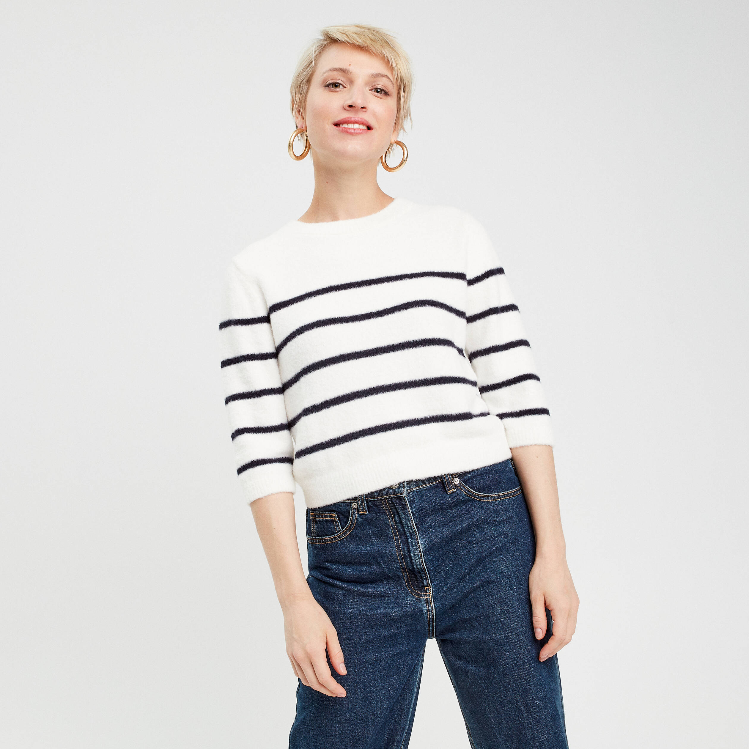 Pull manches 3/4 bleu marine femme