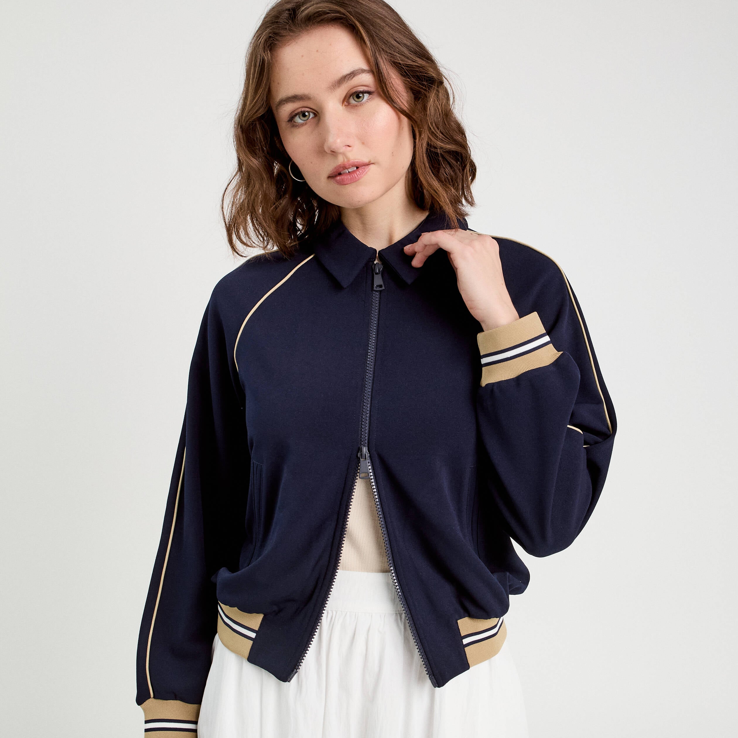 Sweat manches longues zipp&eacute; bleu marine femme