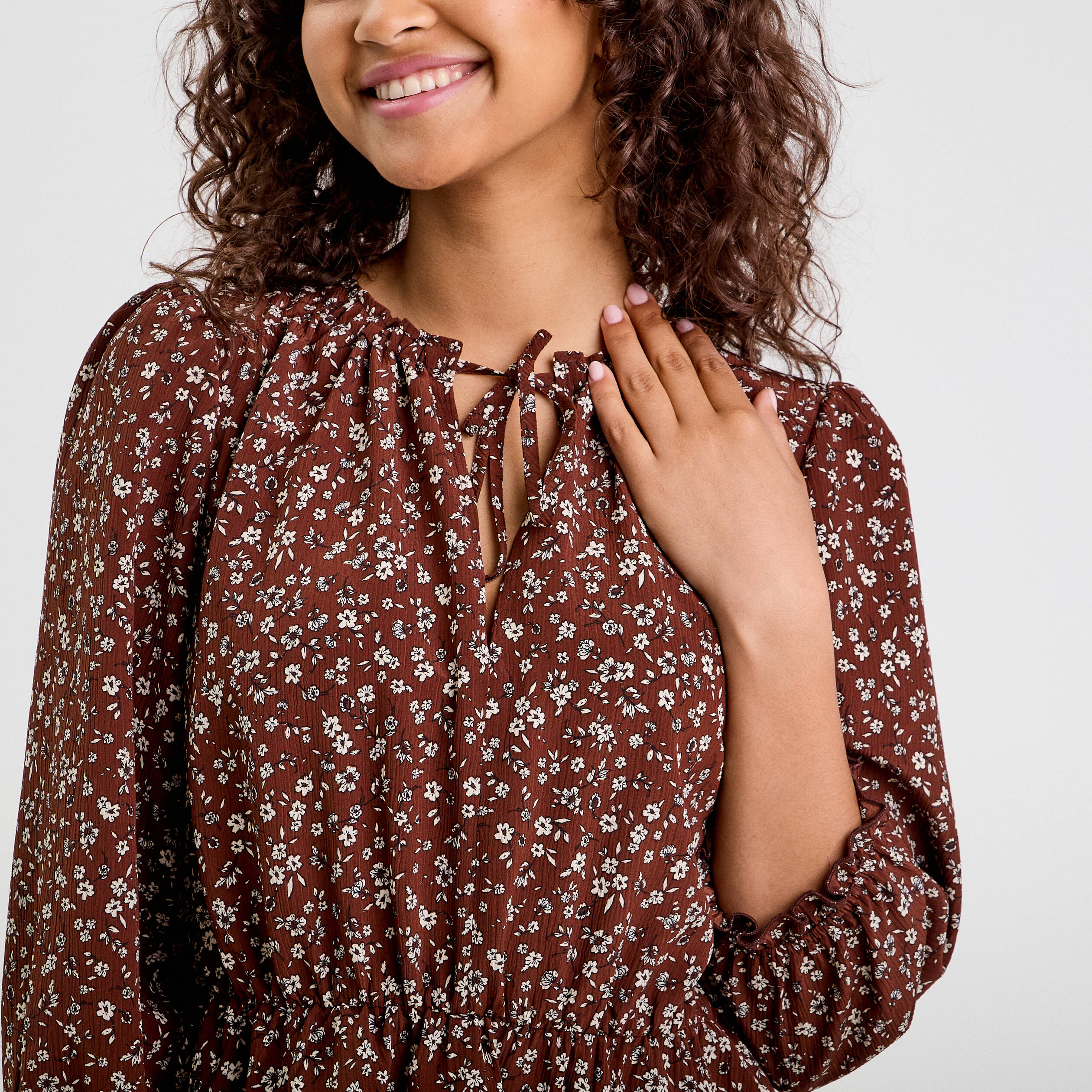 Robe &eacute;vas&eacute;e manches 3/4 marron chocolat femme