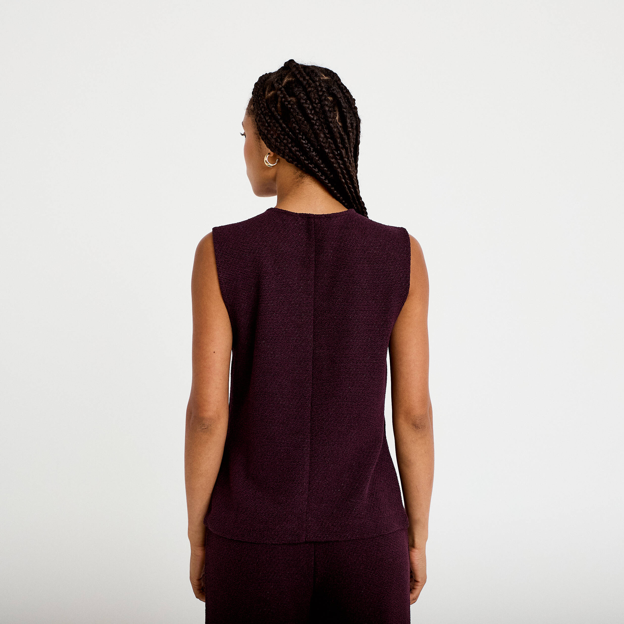 Gilet sans manches tweed violet fonc&eacute; femme