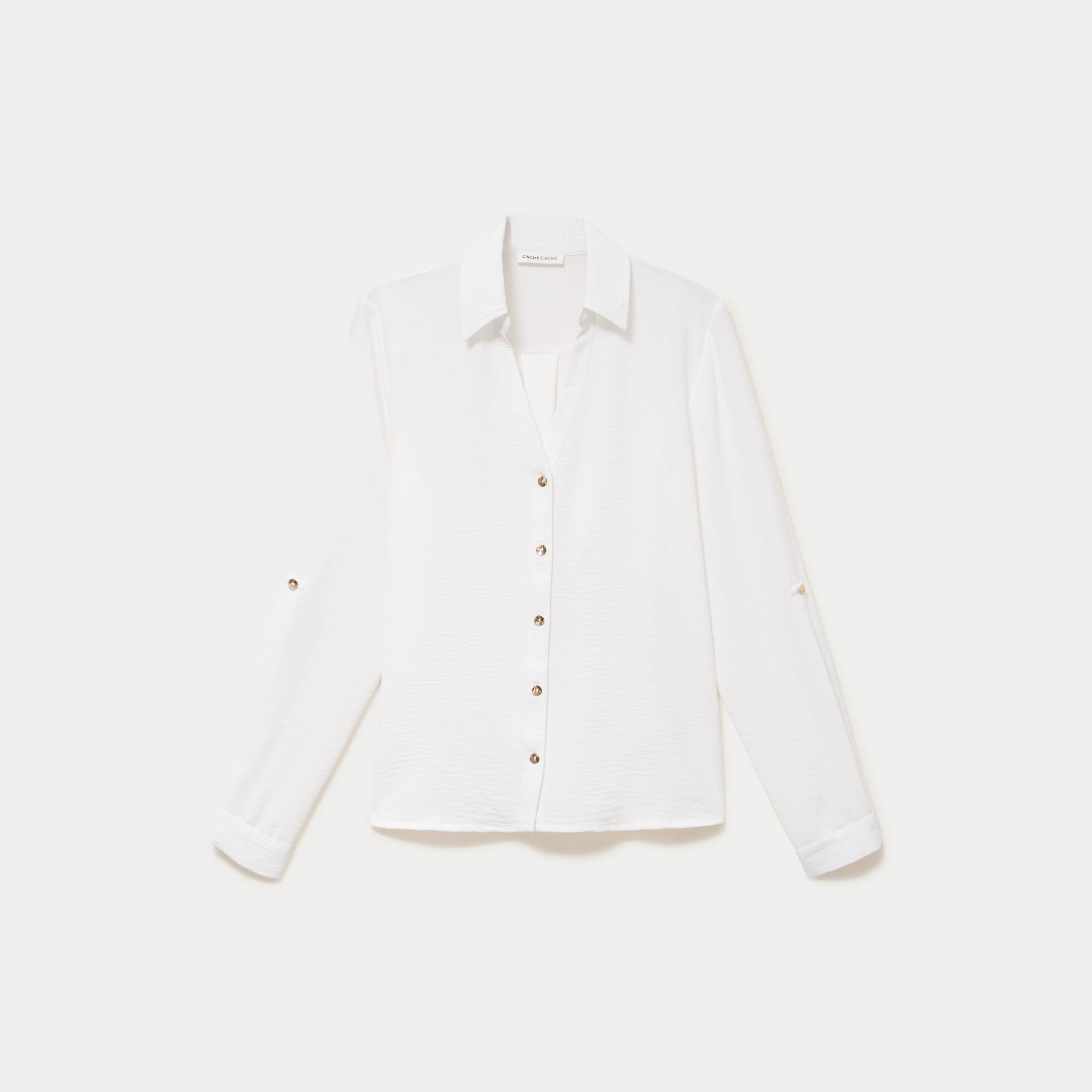 Chemise droite pliss&eacute;e manches longues ecru femme