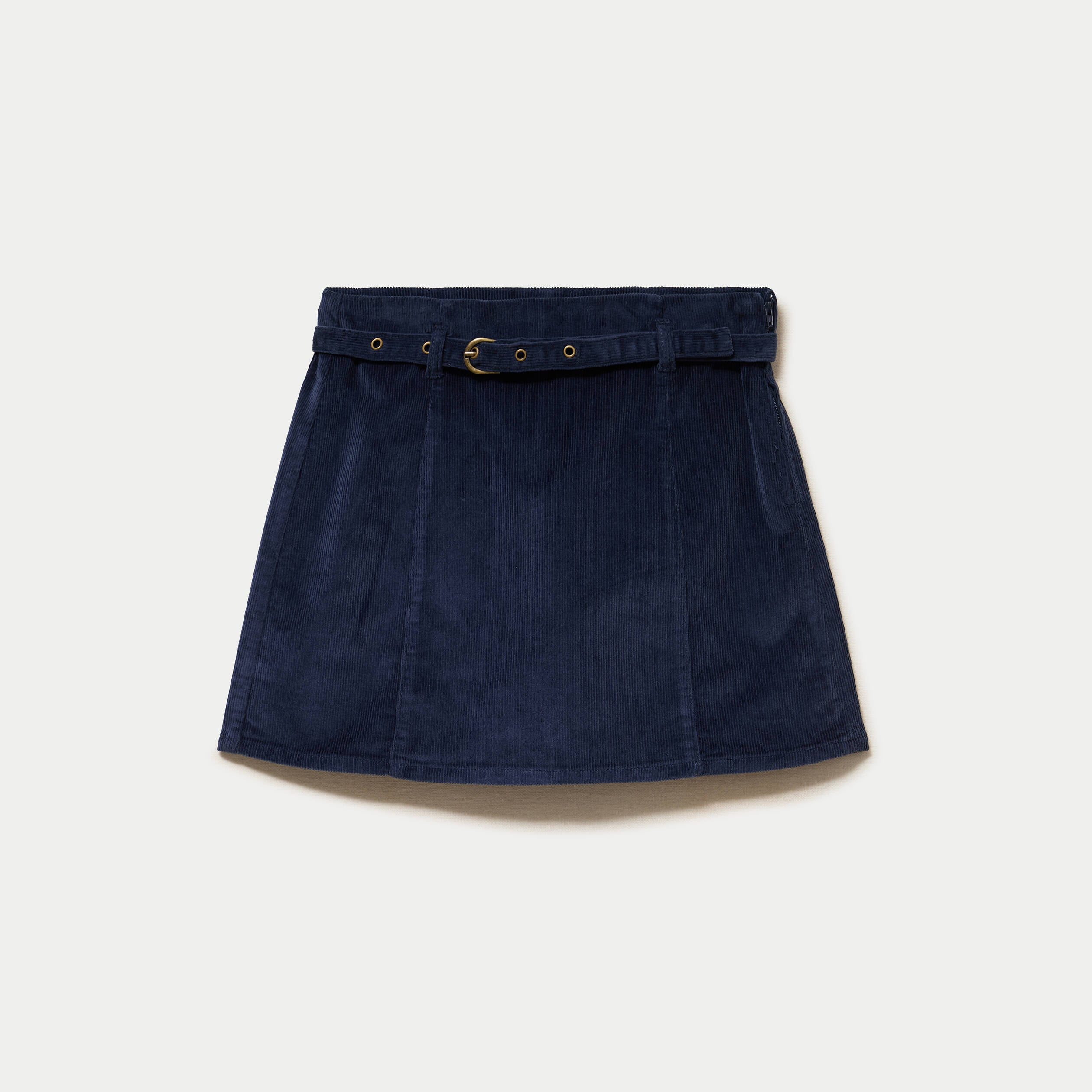 Jupe-short &eacute;vas&eacute;e velours ceinture bleu marine femme