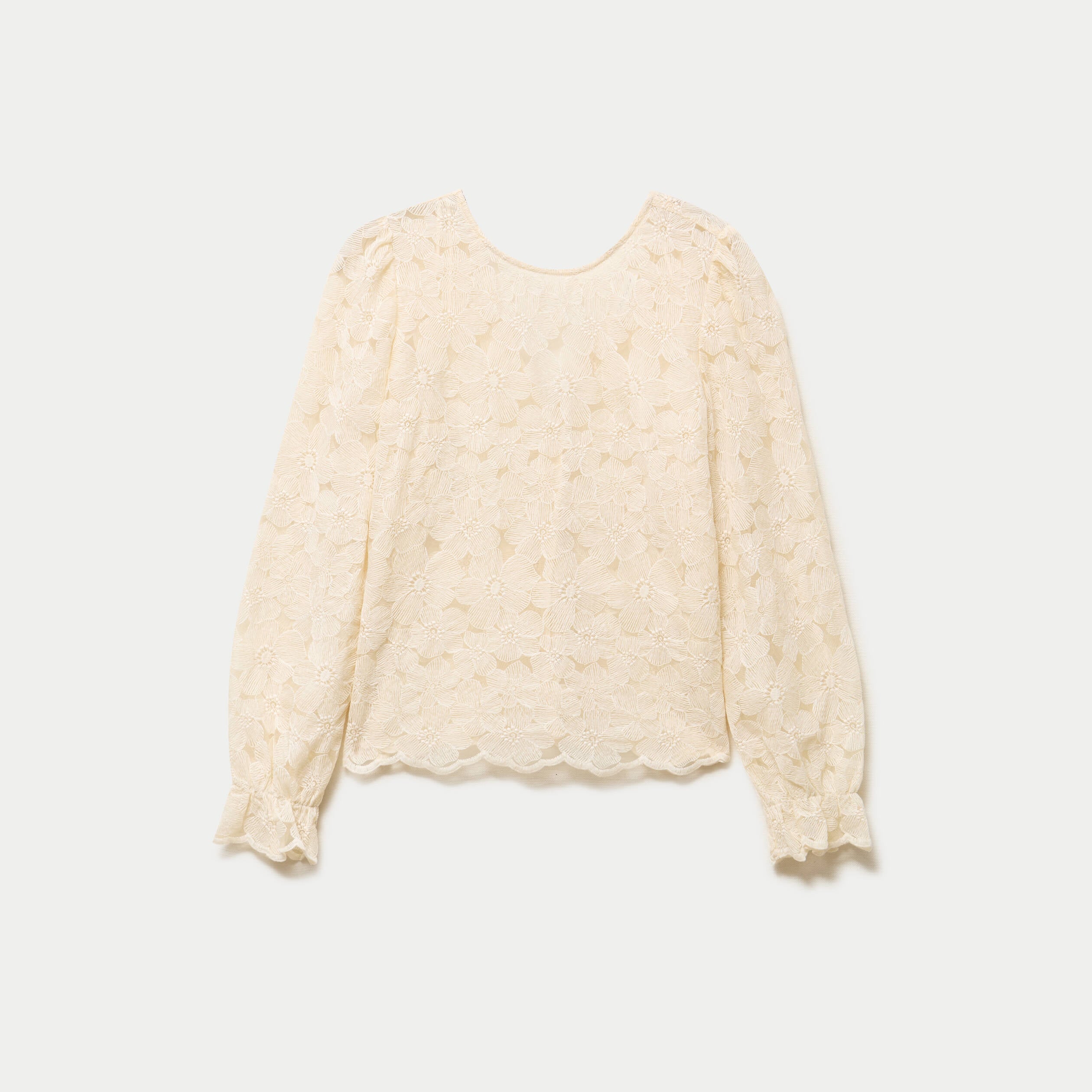Blouse droite col v en dentelle ecru femme