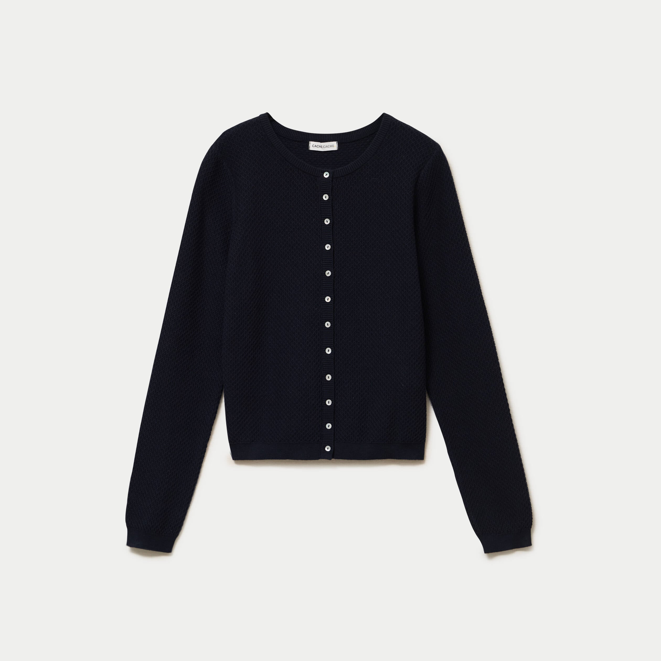Gilet ajour&eacute; manches longues bleu marine femme