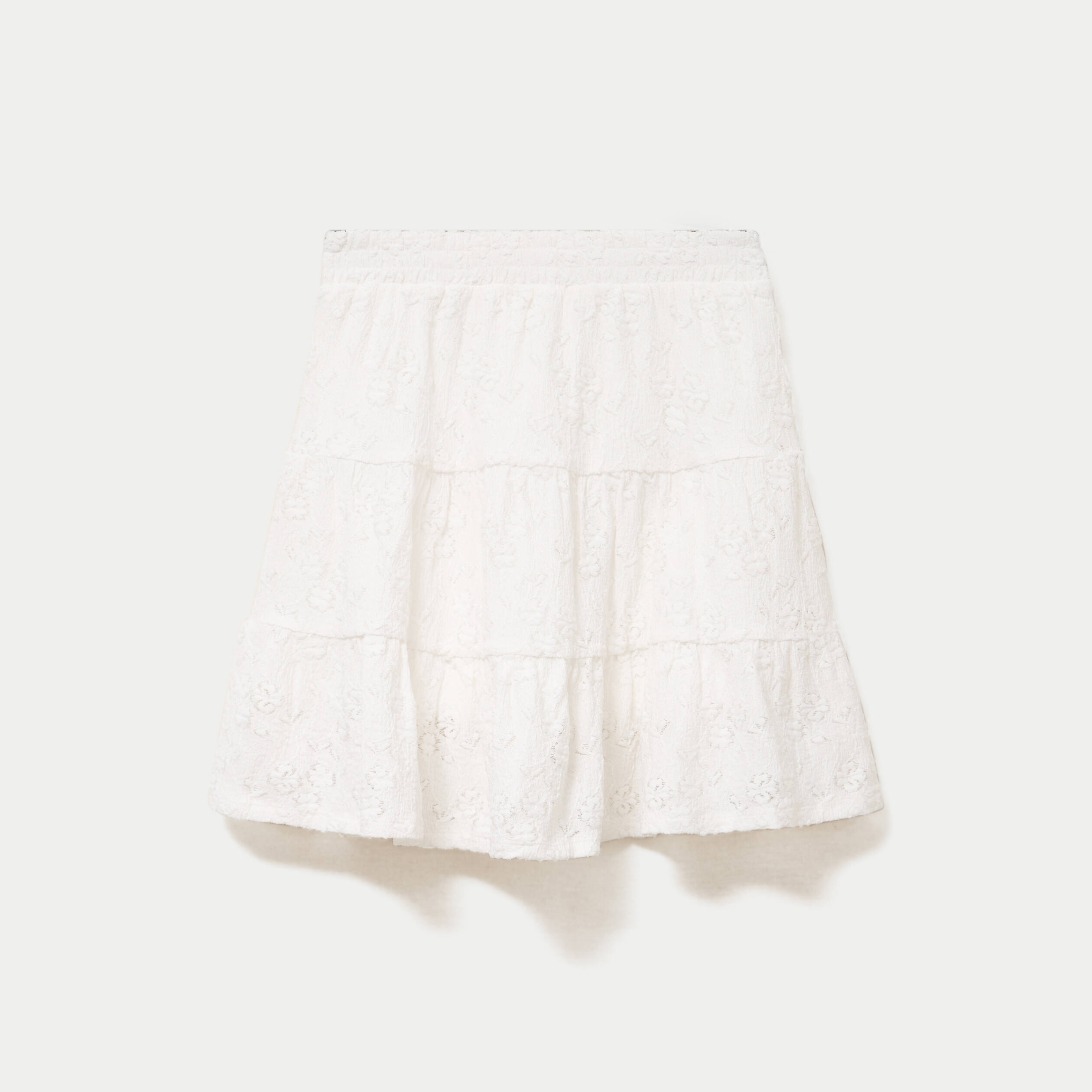 Jupe-short courte &eacute;vas&eacute;e en maille ecru femme