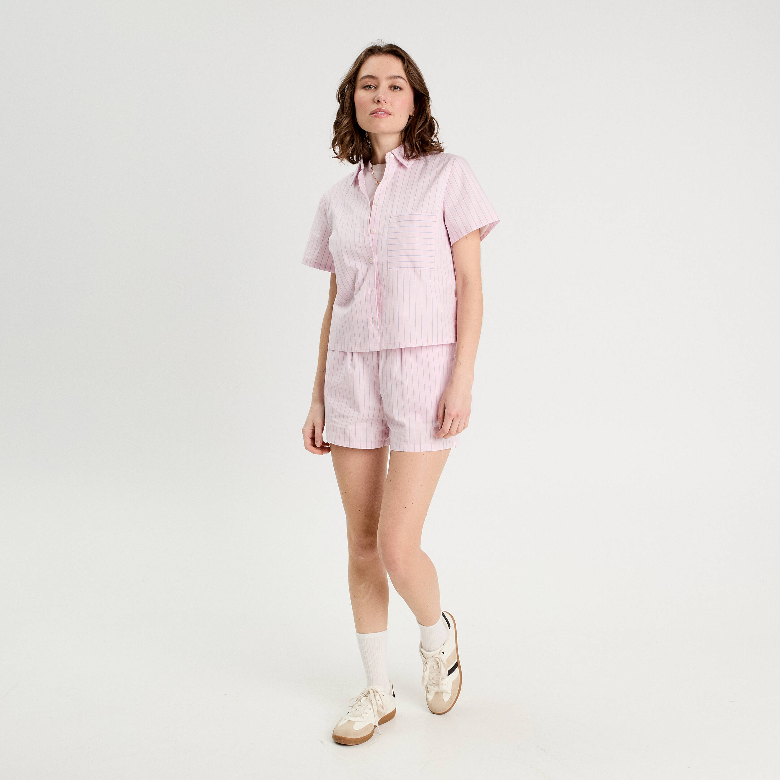 Chemise manches courtes rose clair femme