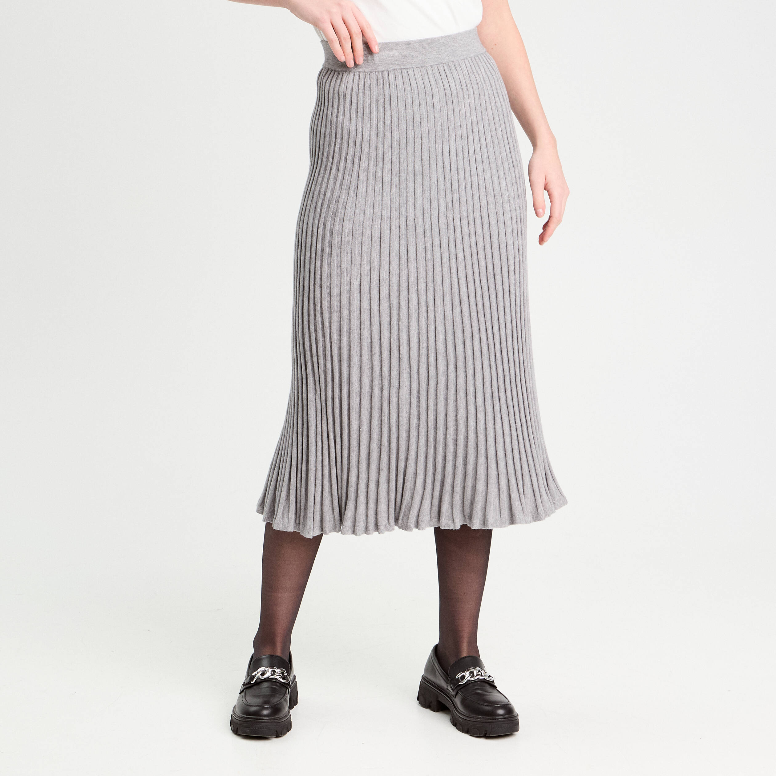 jupe tricot midi droite gris clair femme Jupe tricot midi droite gris clair femme