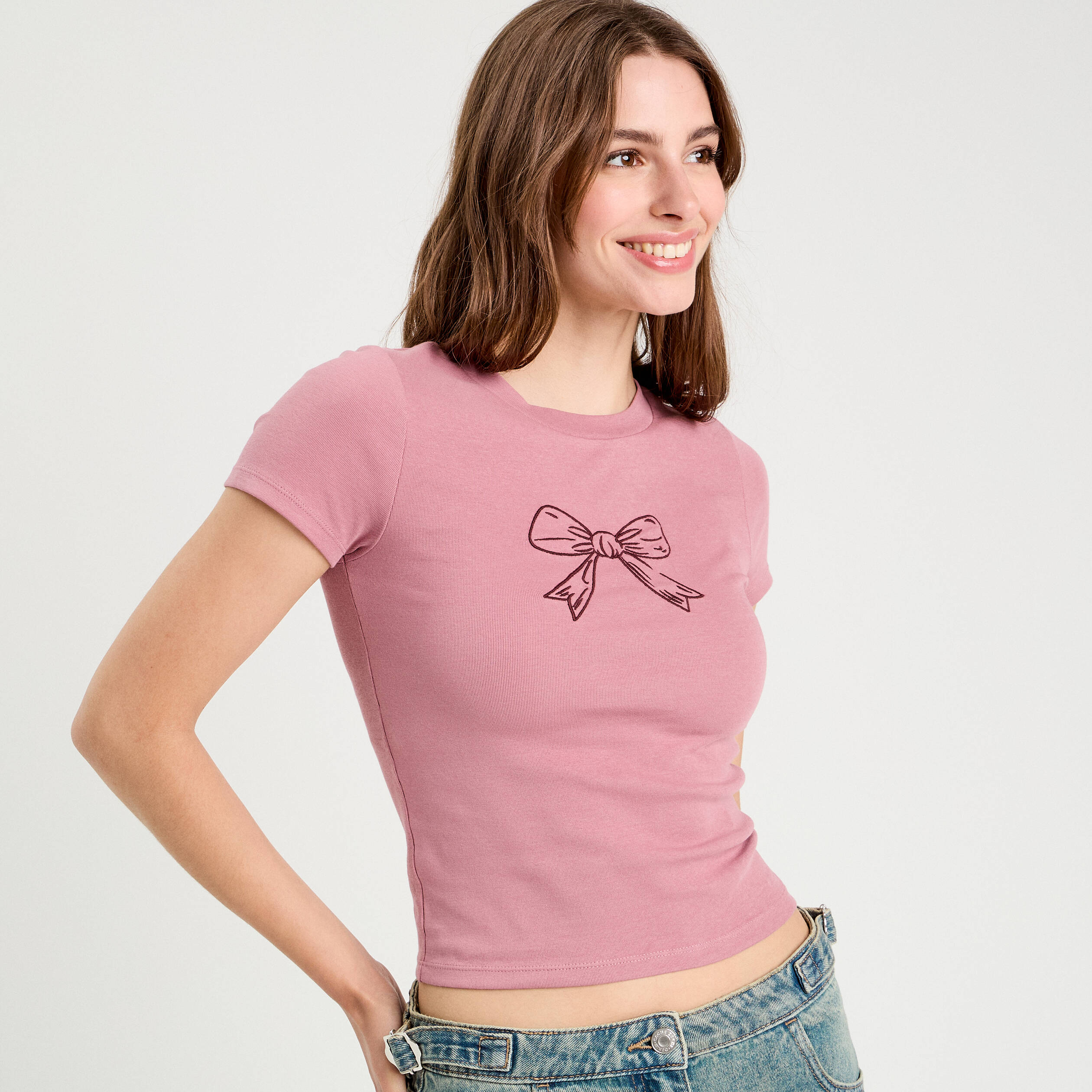 t shirt manches courtes ajuste vieux rose femme T-shirt manches courtes ajusté vieux rose femme