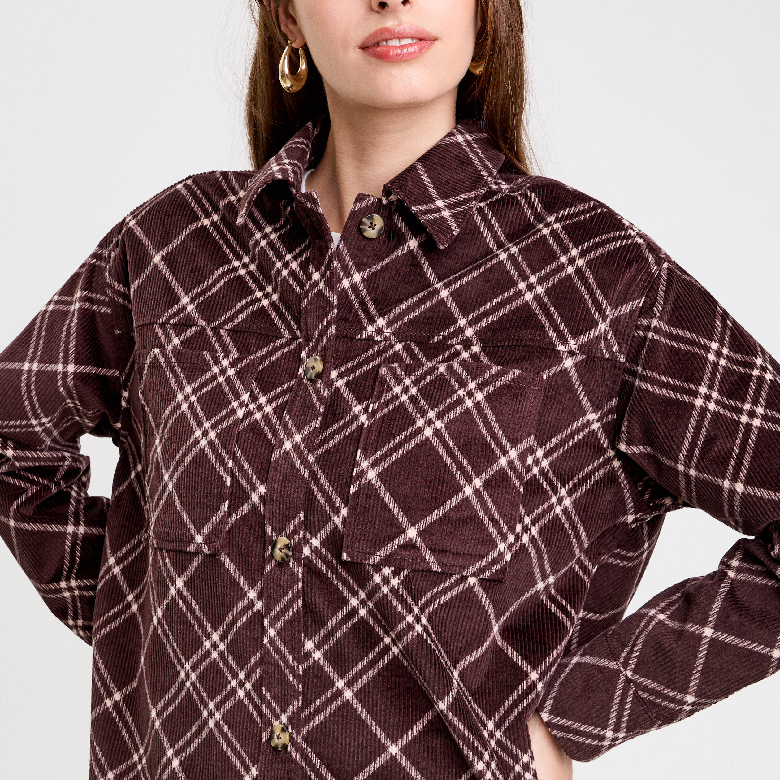 Chemise oversize en velours marron chocolat femme