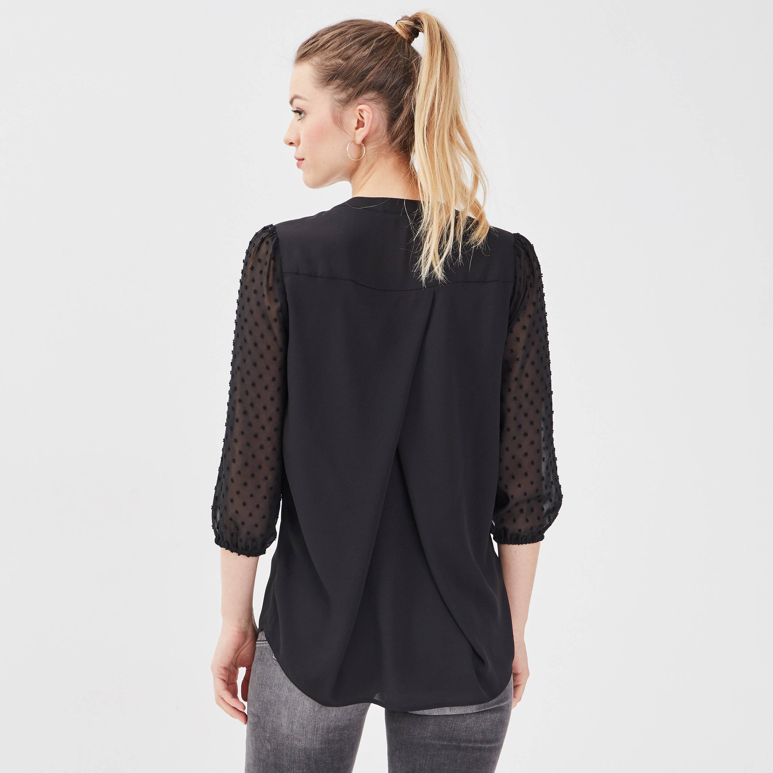blouse manches 34 noir femme Blouse manches 3/4 noir femme