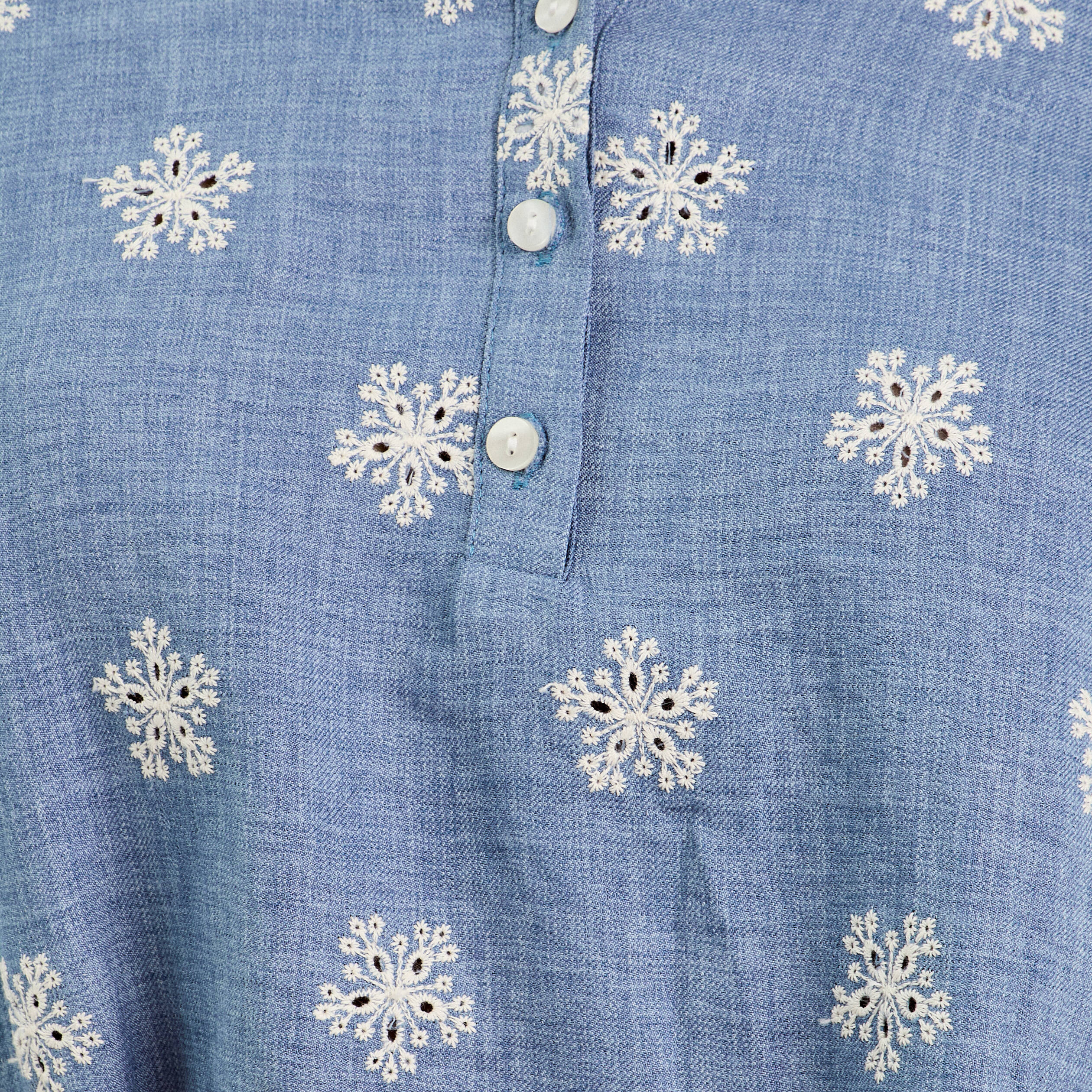 Blouse manches 3/4 brod&eacute;e bleu femme