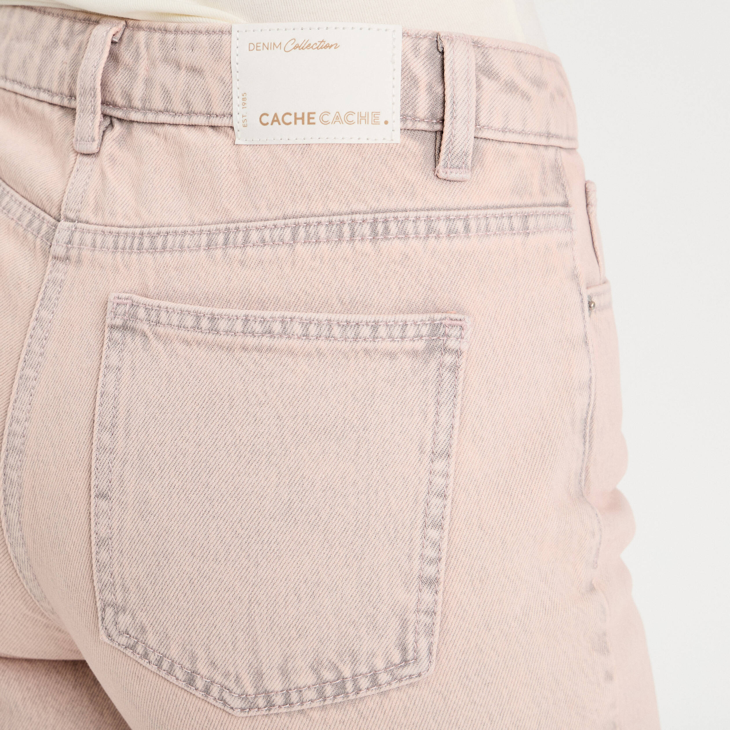 Jeans straight taille haute rose clair femme