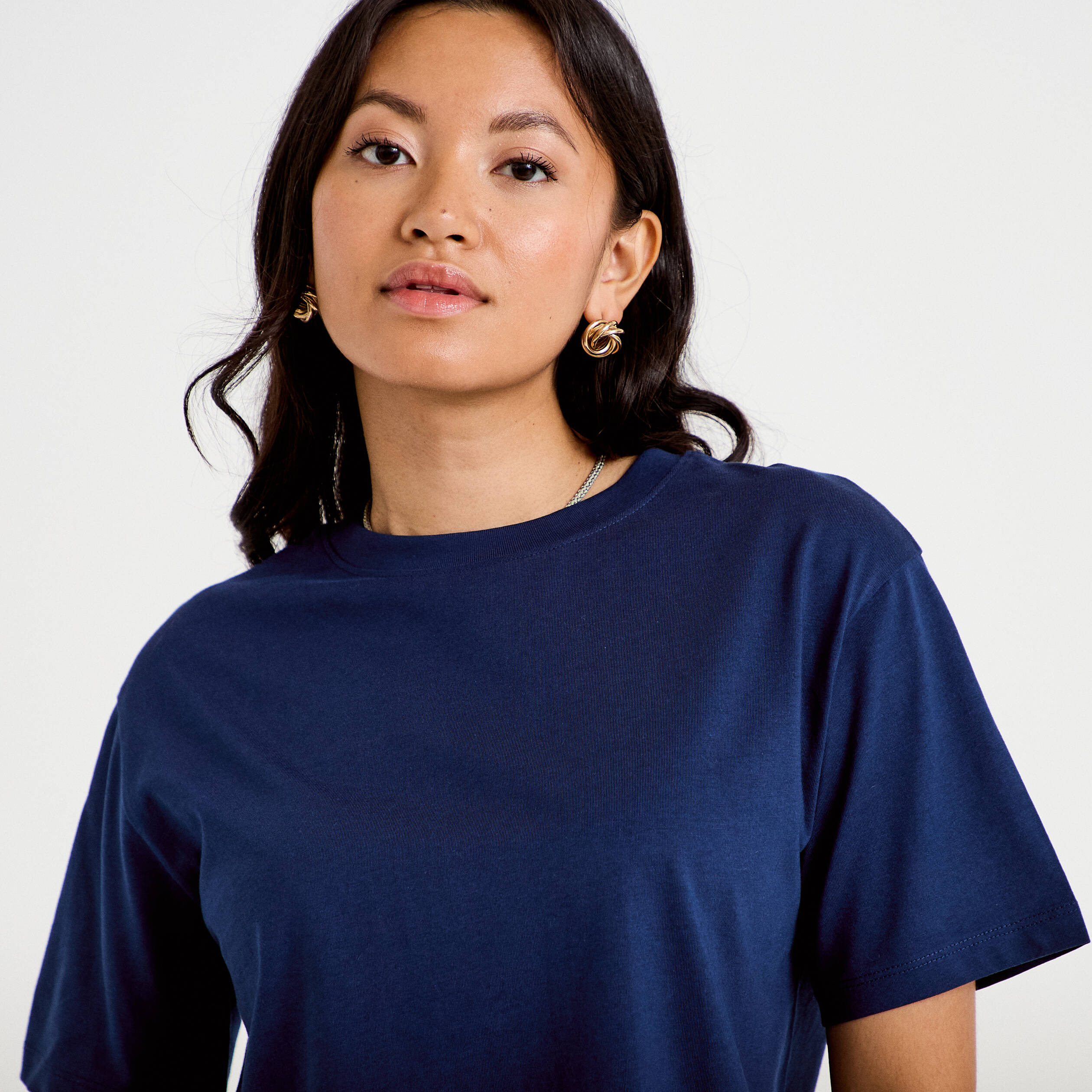 T-shirt col rond manches courtes bleu fonc&eacute; femme