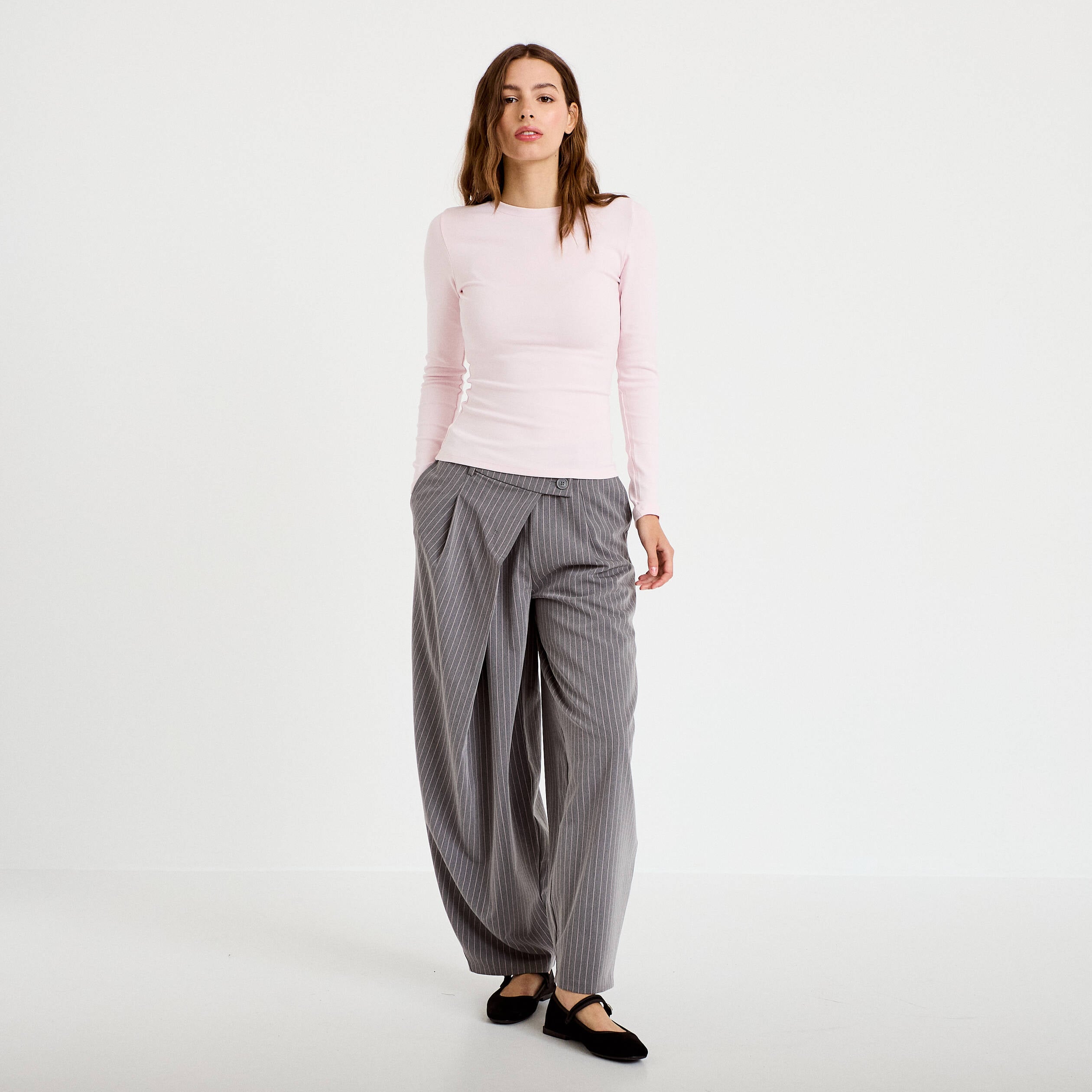 Pantalon bootcut taille basse gris femme