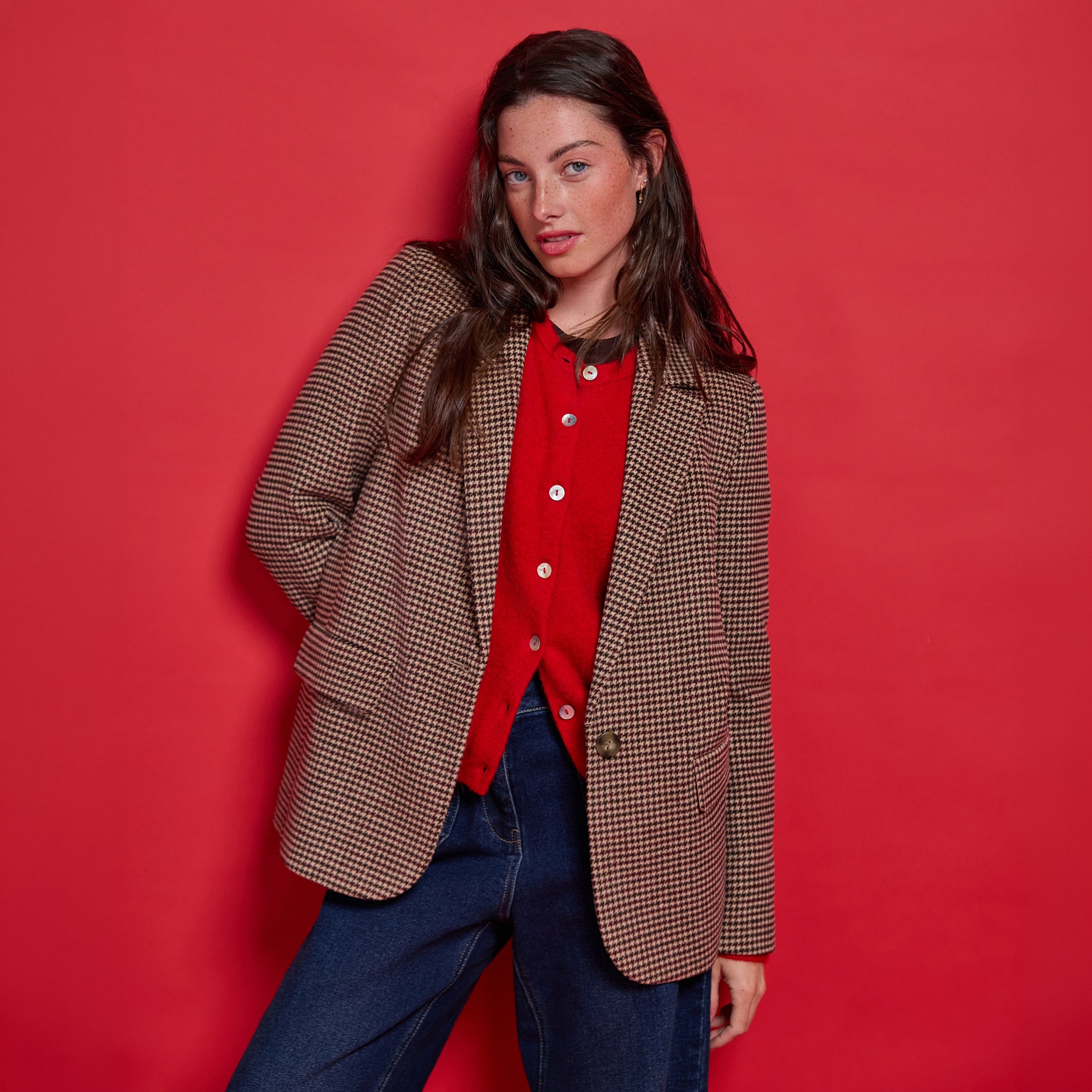 Blazer col tailleur manches longues noir femme