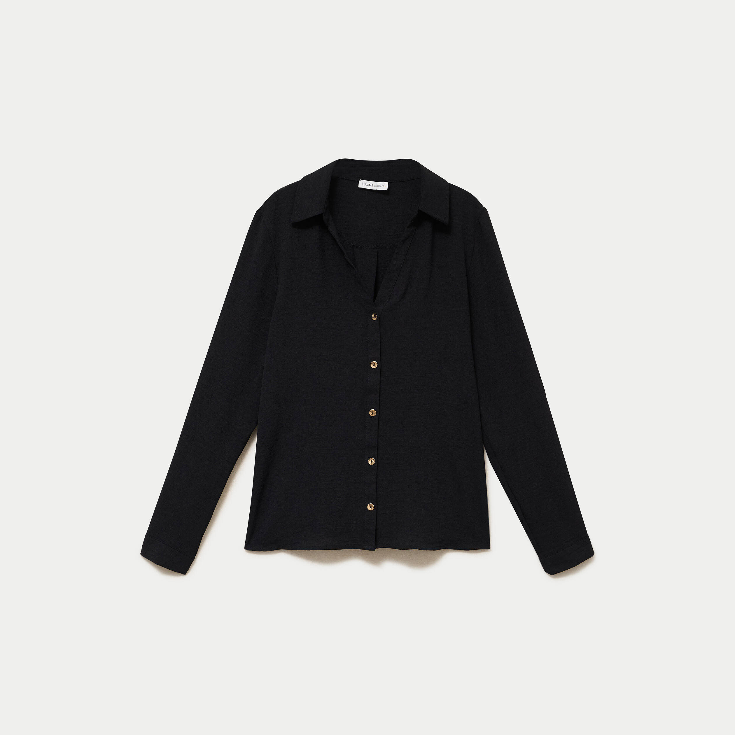Chemise droite pliss&eacute;e manches longues noir femme