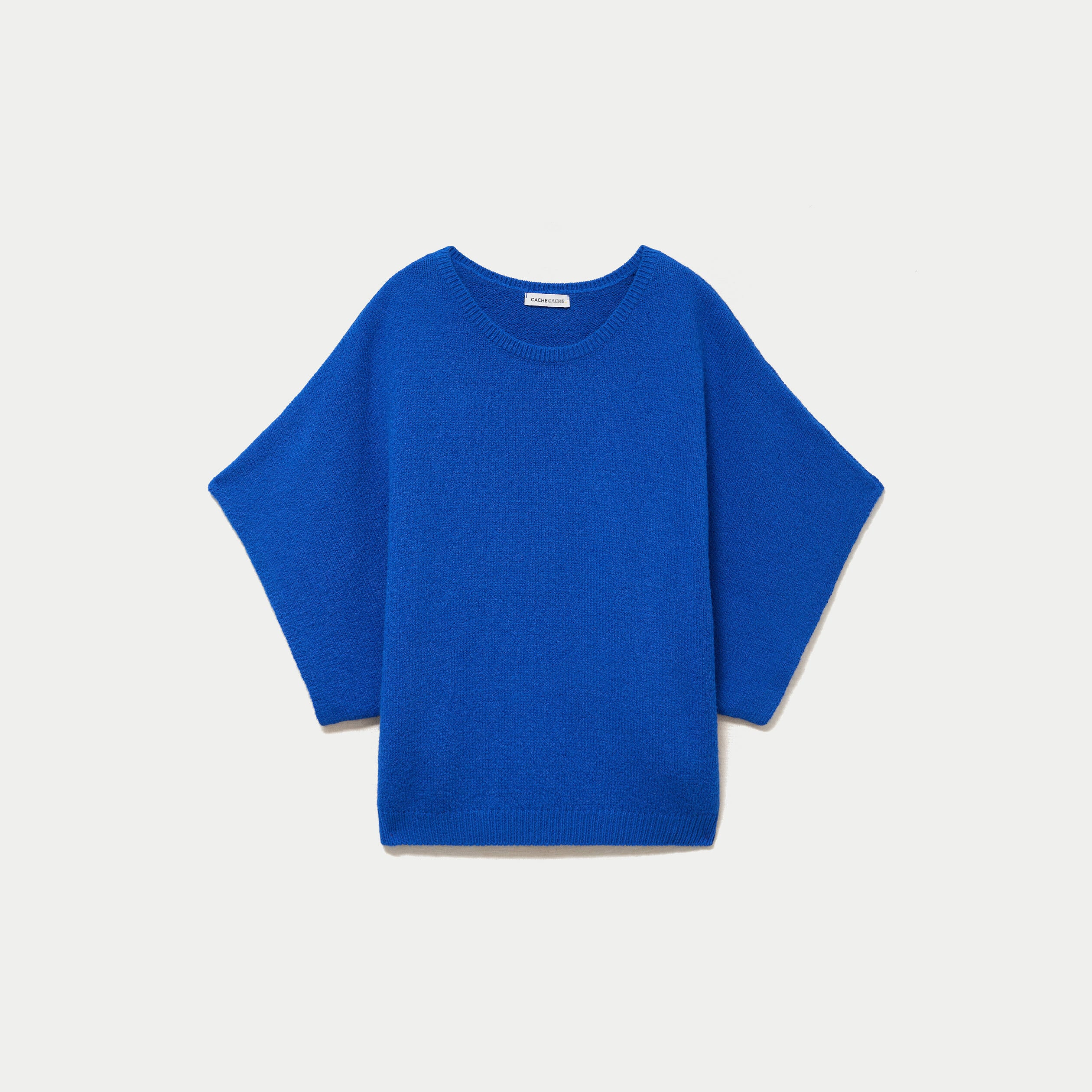 Pull oversize col rond manches courtes bleu electrique femme