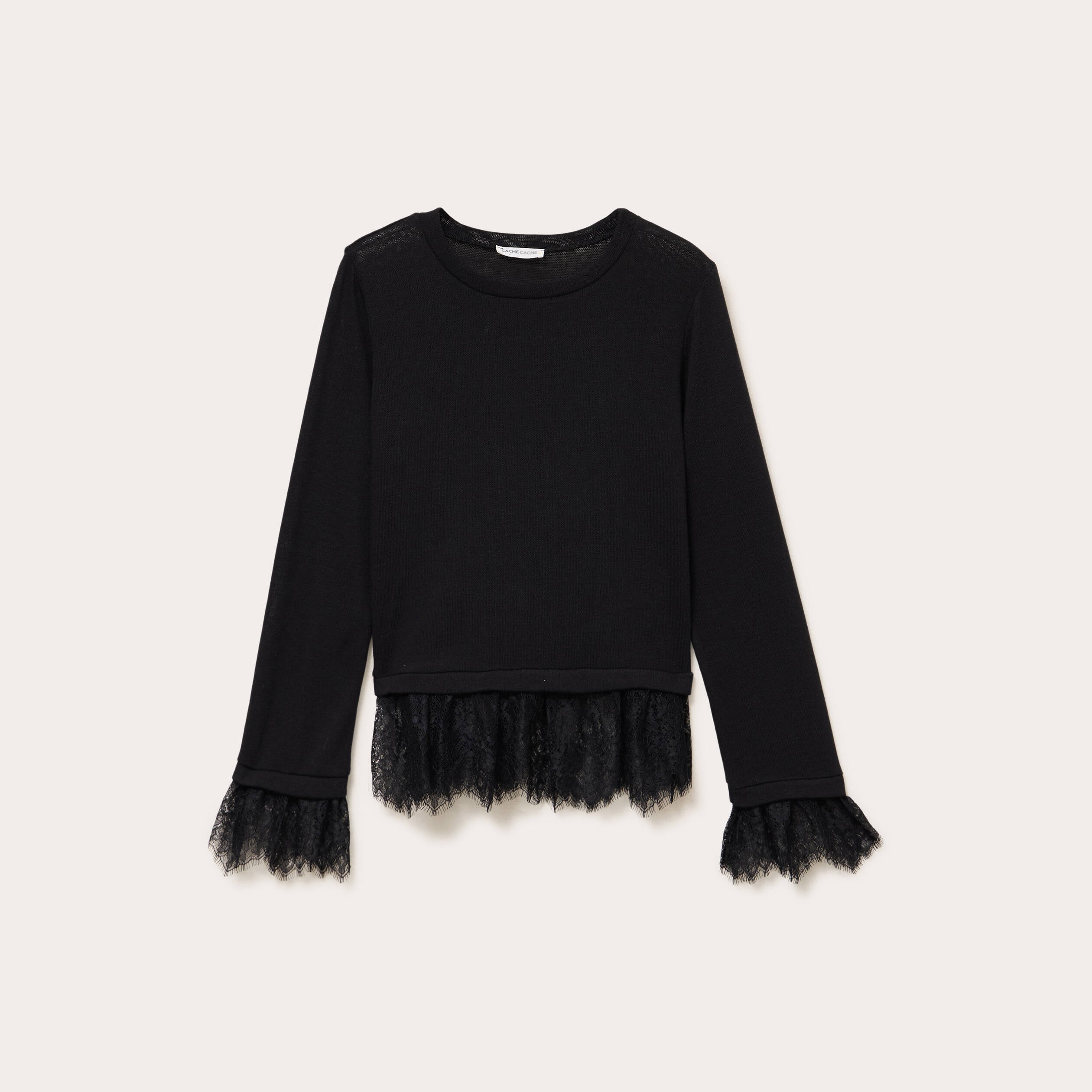 Pull d&eacute;tails de dentelle noir femme