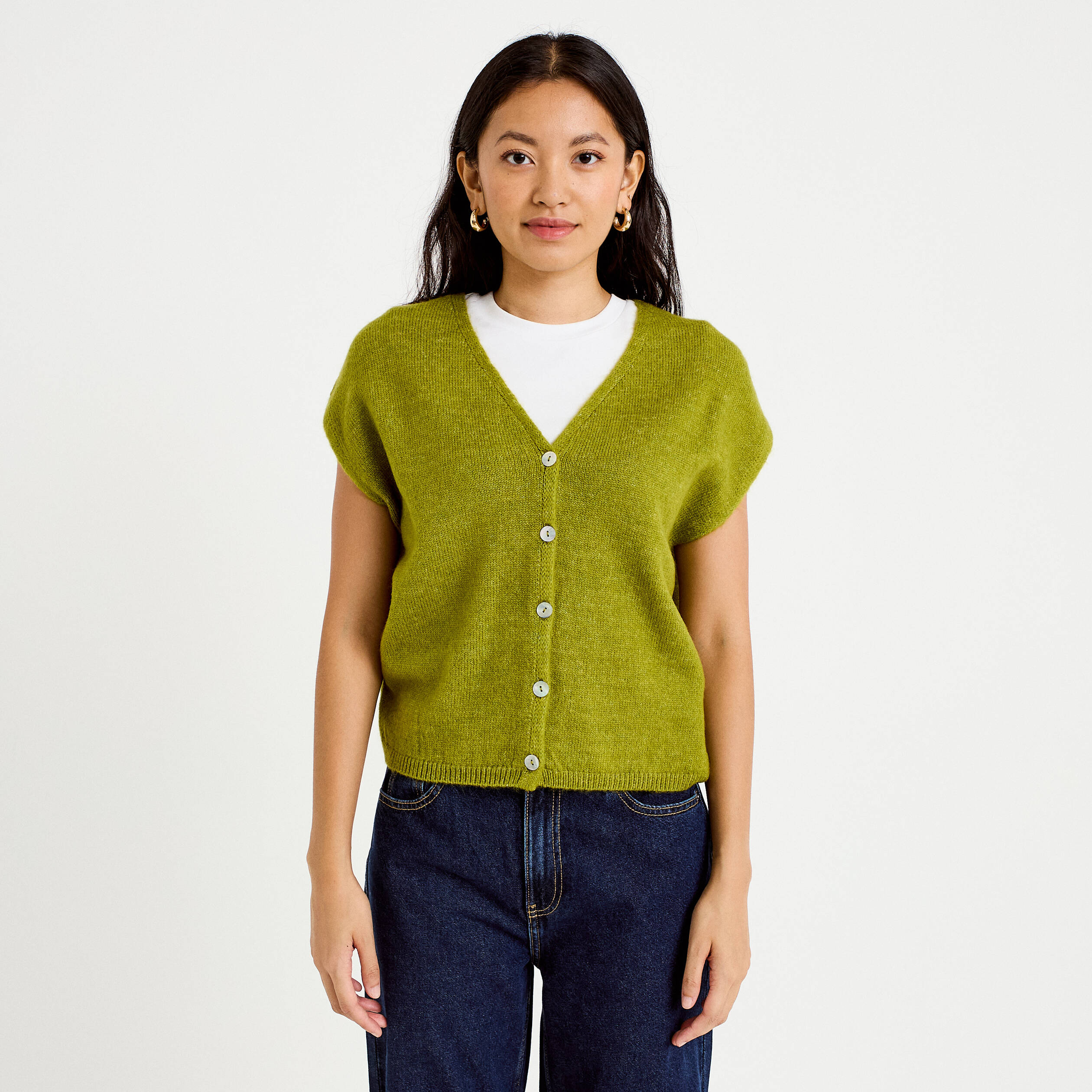 Gilet sans manches vert fonc&eacute; femme
