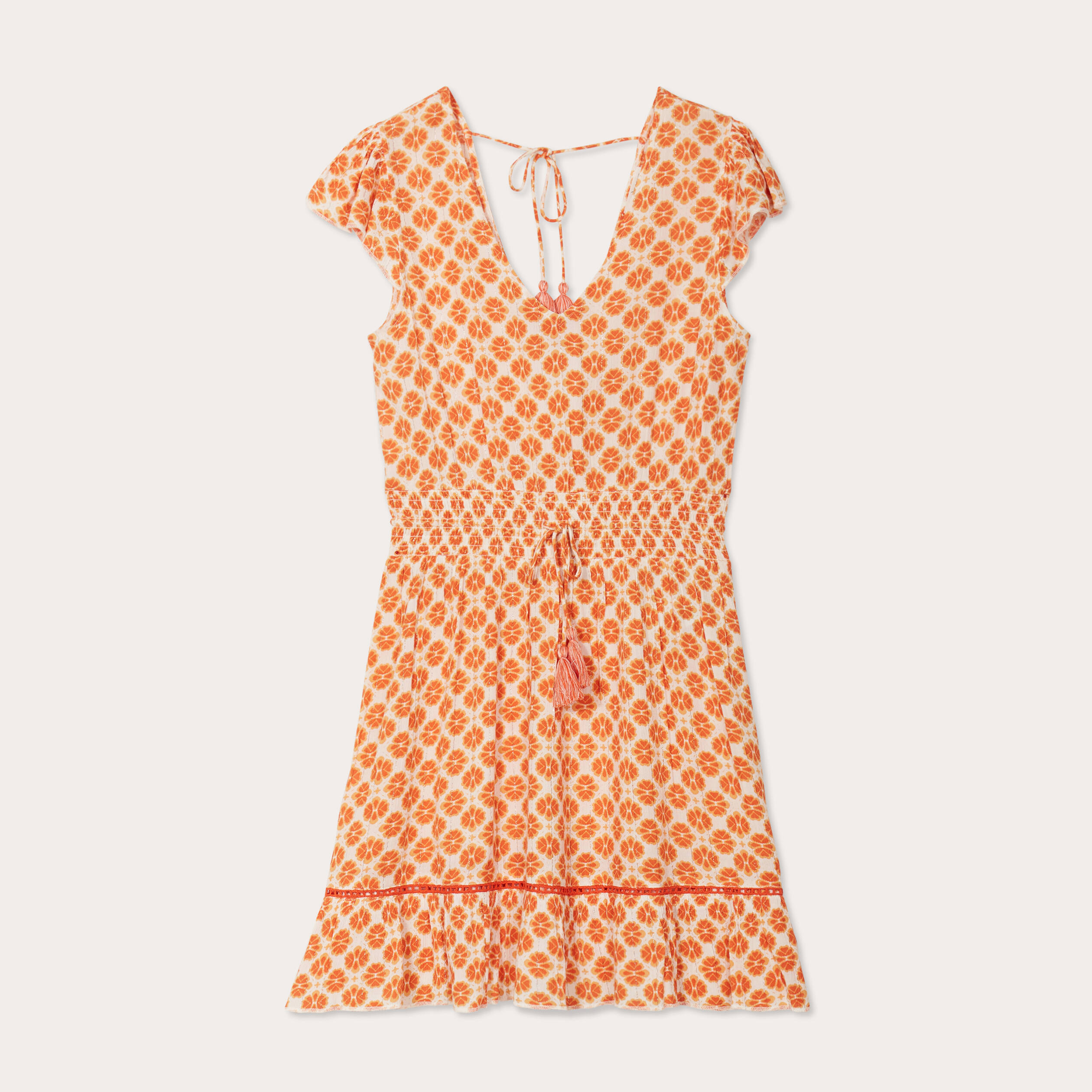 robe evasee taille smockee orange femme Robe évasée taille smockée orange femme